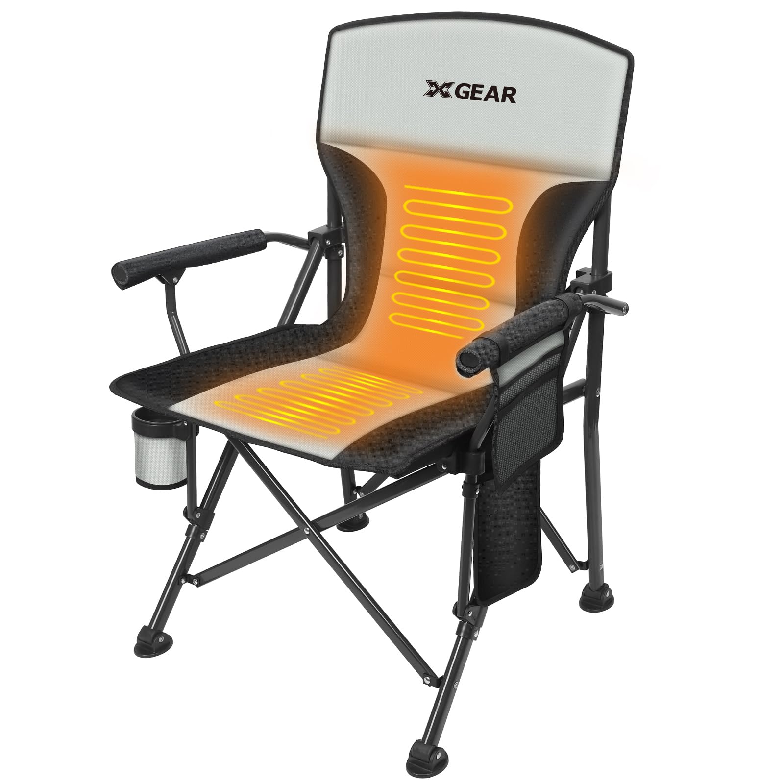 XGEAR Heated Camping Chair - Fully Padded Portable Outdoor Chair with Heating for Winter Camping, Hunting, Picnics & Backyard Relaxation | Battery Not Included | Perfect for Cold Weather Adventures & Tailgating