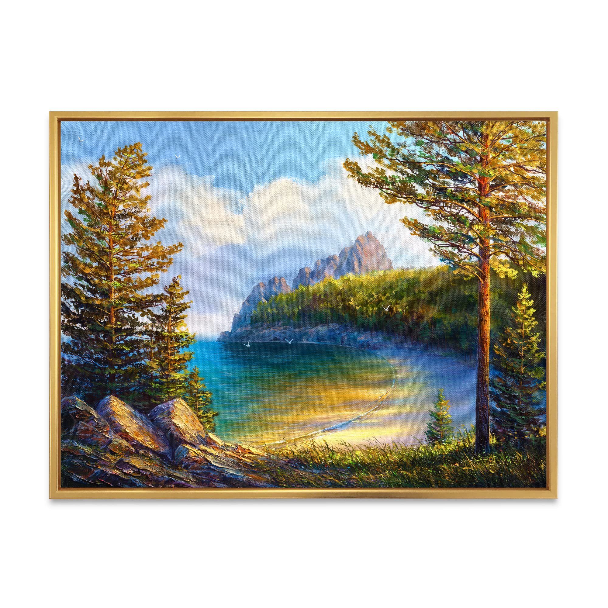 DesignQ Morning Sun By The Wild Beach - Coastal Framed Canvas Wall Art Print for Living Room, Bedroom & Office Decor | Nautical Beach Theme Home Décor