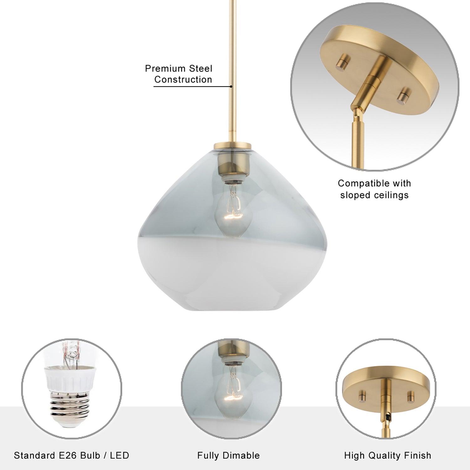 Phoebe 1-Light Modern Handblown Glass Pendant Light Fixture - Perfect for Kitchen Island, Dining Room, or Bedroom Lighting