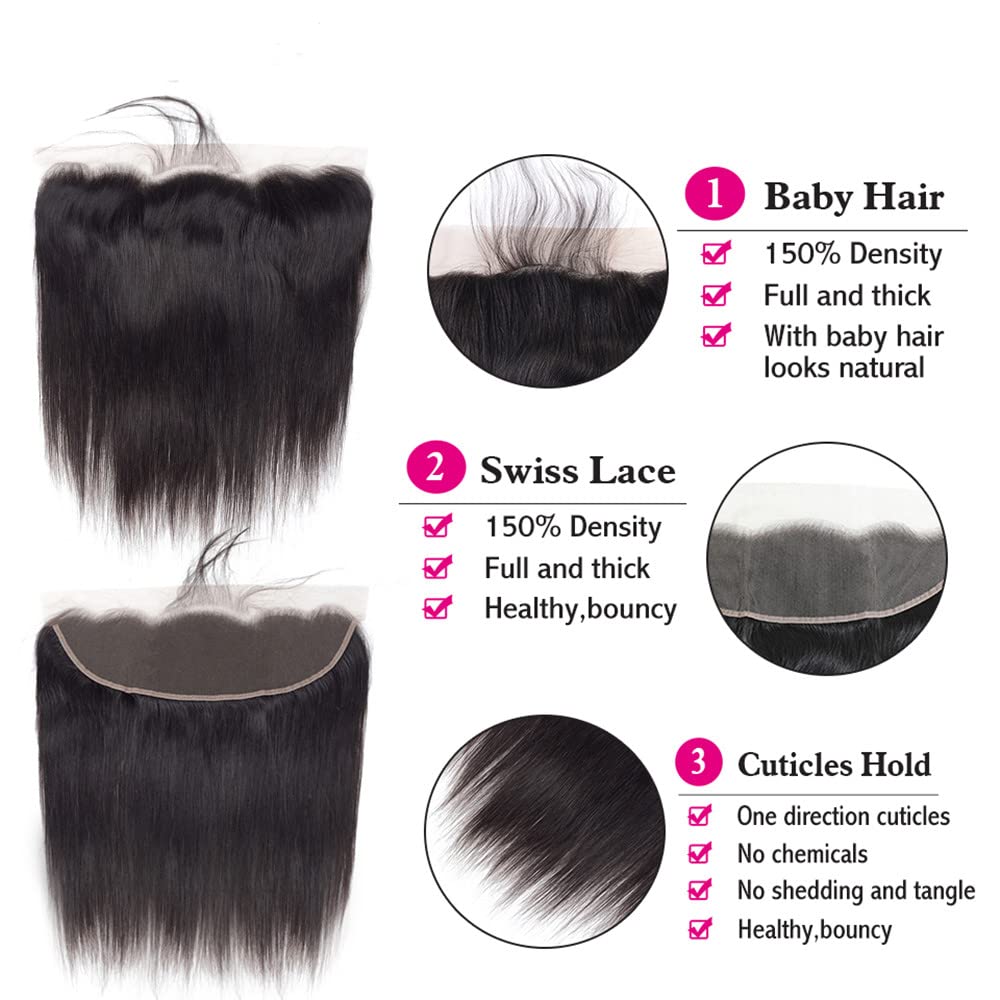 YISEA 100% Unprocessed Brazilian Virgin Human Hair Bundles with 13x4 Lace Frontal - Straight Hair Extensions (22 24 26 28+20 Frontal) - Perfect for Salon Styling, Weaving, and Natural-Looking Hairstyles