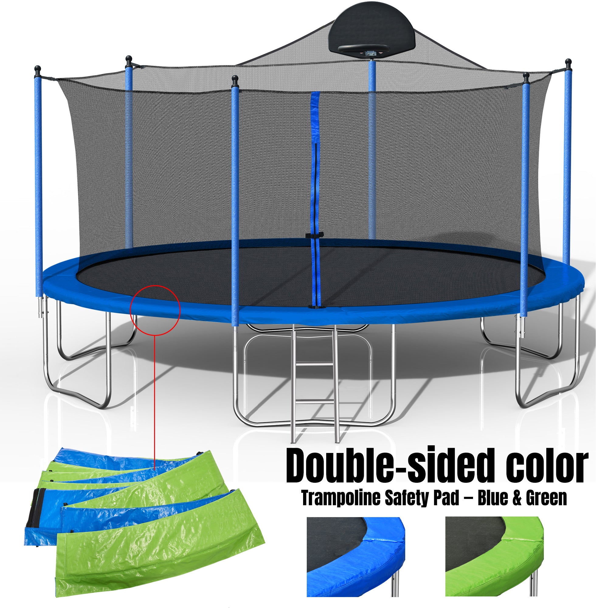 14FT Outdoor Trampoline with Basketball Hoop - Heavy Duty Jumping Mat for Kids & Adults, Includes Safety Enclosure Net & Ladder - Double-Sided Color Cover - Perfect for Backyard Fun, Exercise & Family Bonding