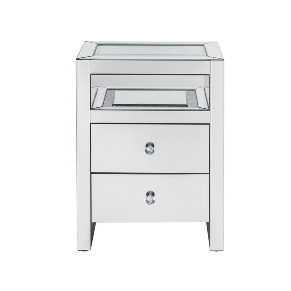 Acme Dominic Modern LED Nightstand with 2 Drawers & Mirrored Glass - Perfect for Bedroom, Living Room, or Office Storage