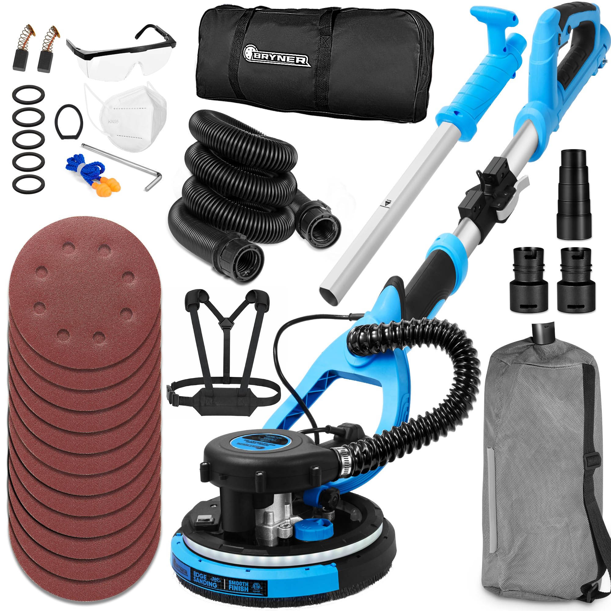 780W Electric Drywall Sander with Vacuum Attachment - 7 Speed Adjustable 900-1800RPM, Dustless Floor Sander with Labor-Saving Back Belt for Popcorn Ceiling, Walls & Floors - Perfect for Home Renovation, Construction and DIY Projects
