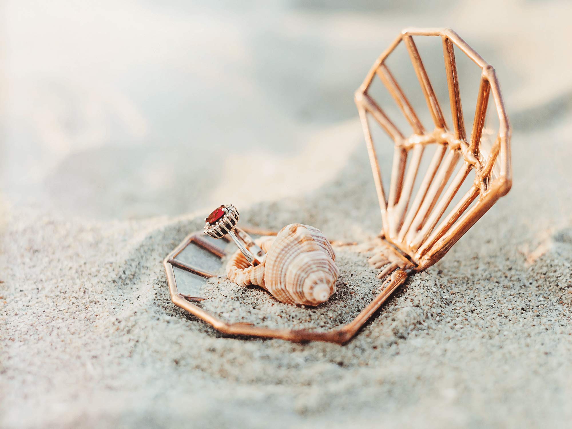 Elegant Seashell Ring Box - Unique Wedding Proposal & Ring Bearer Box for Beach Weddings - Glass Ring Holder in Copper, Silver & Black - Perfect Beach Wedding Decor & Engagement Gift Idea