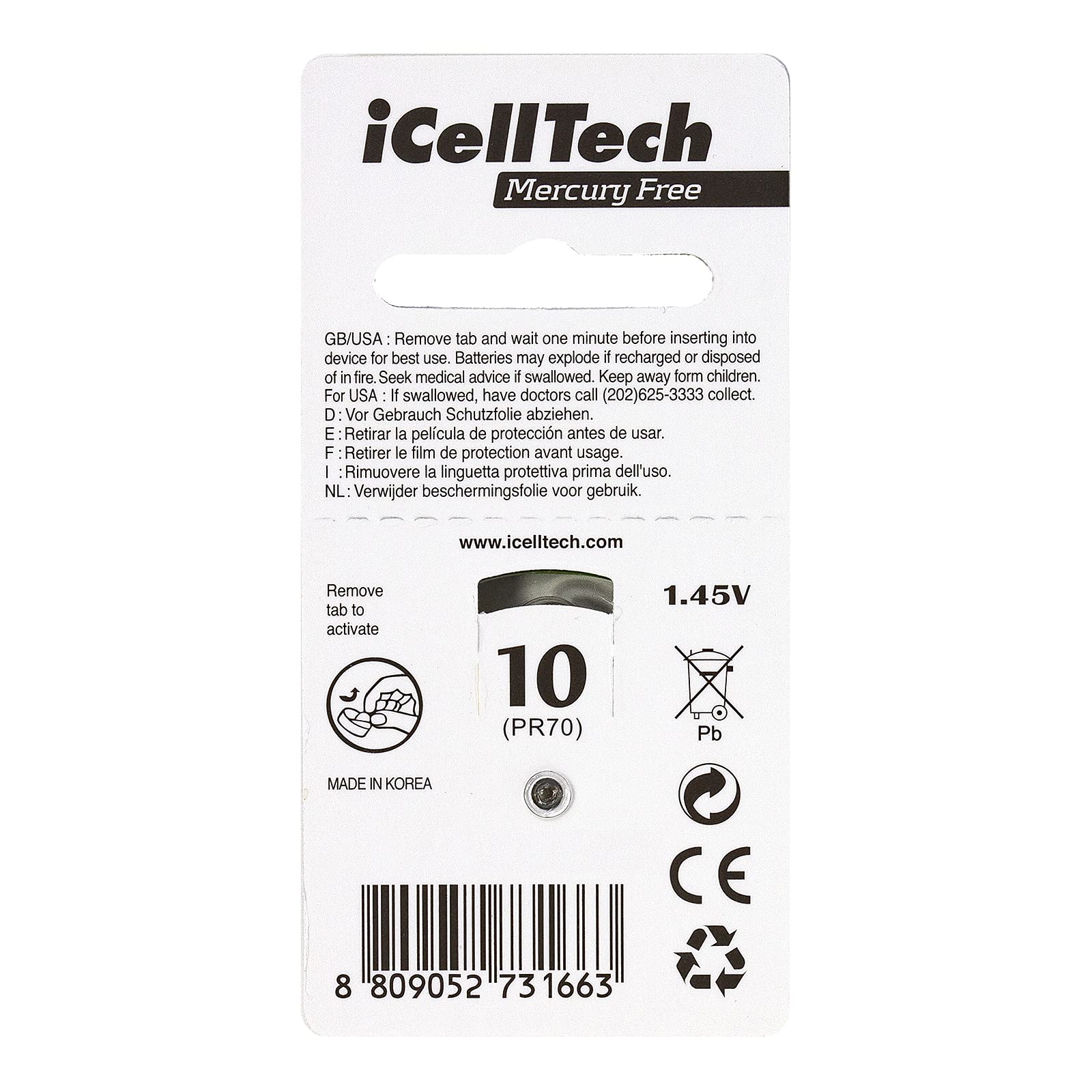 60 Pack iCellTech Size 10 Hearing Aid Batteries - Long-Lasting Power for Hearing Aids, Perfect for Daily Use at Home, Work, or Travel