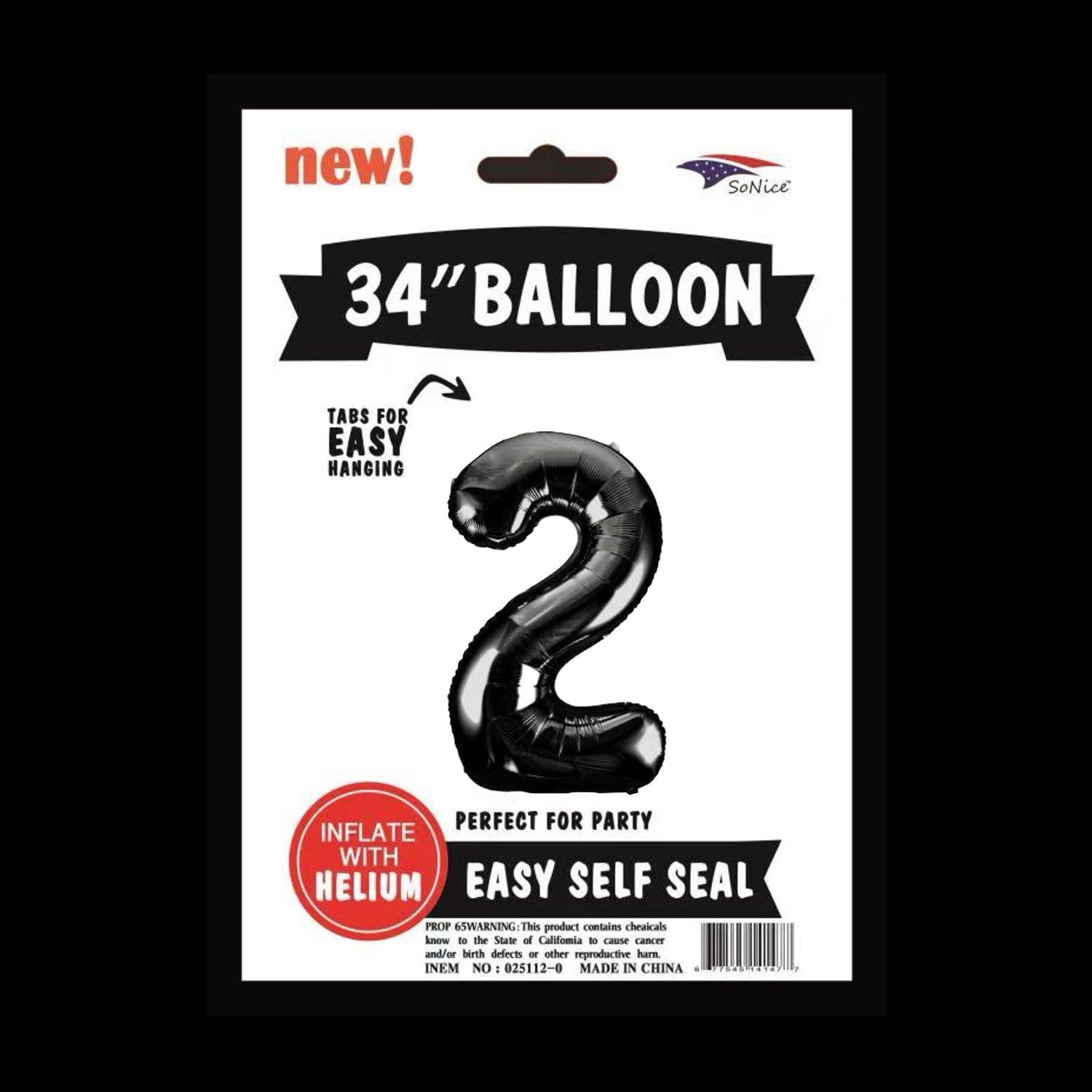 Black Number 2 Foil Balloons (34