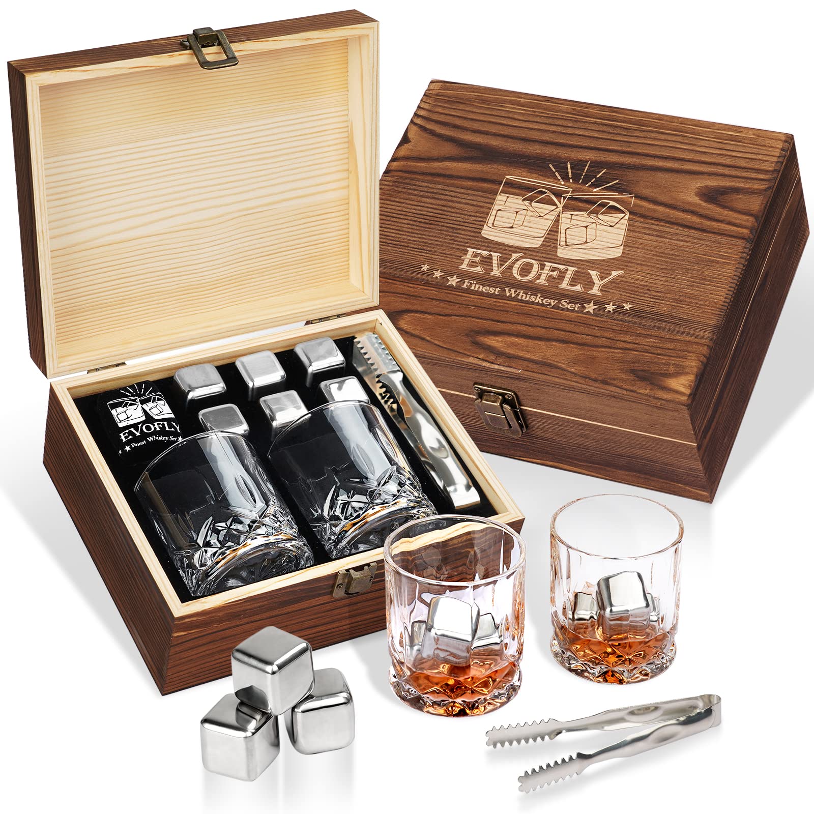 Whiskey Glasses Set for Men - Stainless Steel Cocktail Gifts for Dad, Husband, Boyfriend - Perfect for Bourbon, Scotch & Cocktails at Home