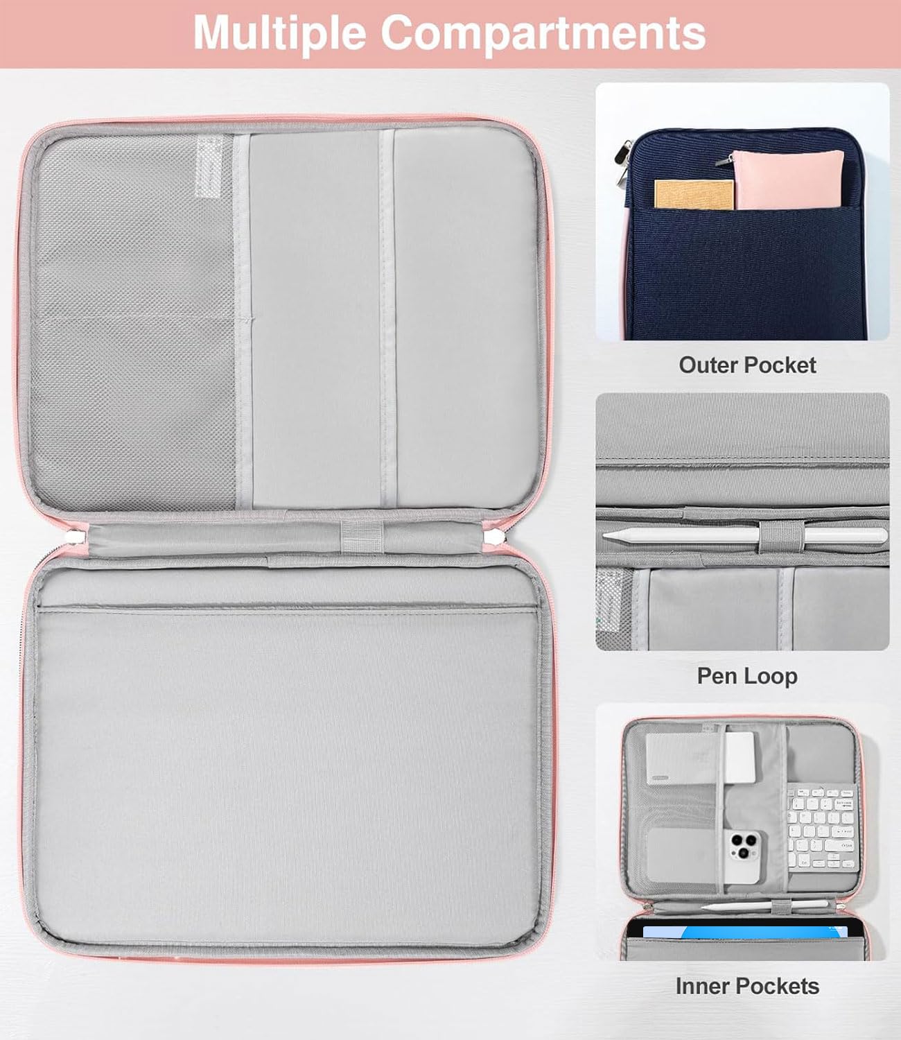 Premium 9-11 Inch Tablet Sleeve Organizer with Handle - Compatible with iPad 9/8/7th 10.2