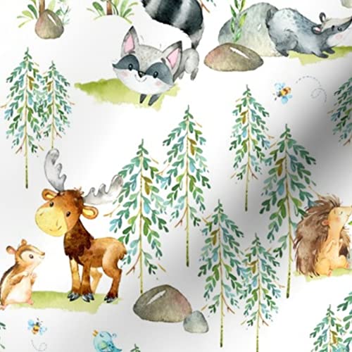 Woodland Adventure Animal Print Minky Fabric by The Yard - Moose, Fox, Deer, Bear, Hedgehog, Squirrel & Raccoon Scale Design - Perfect for Sewing Baby Blankets, Quilt Backing & Plush Toys | Soft & Durable Fabric for Nursery Decor & DIY Projects