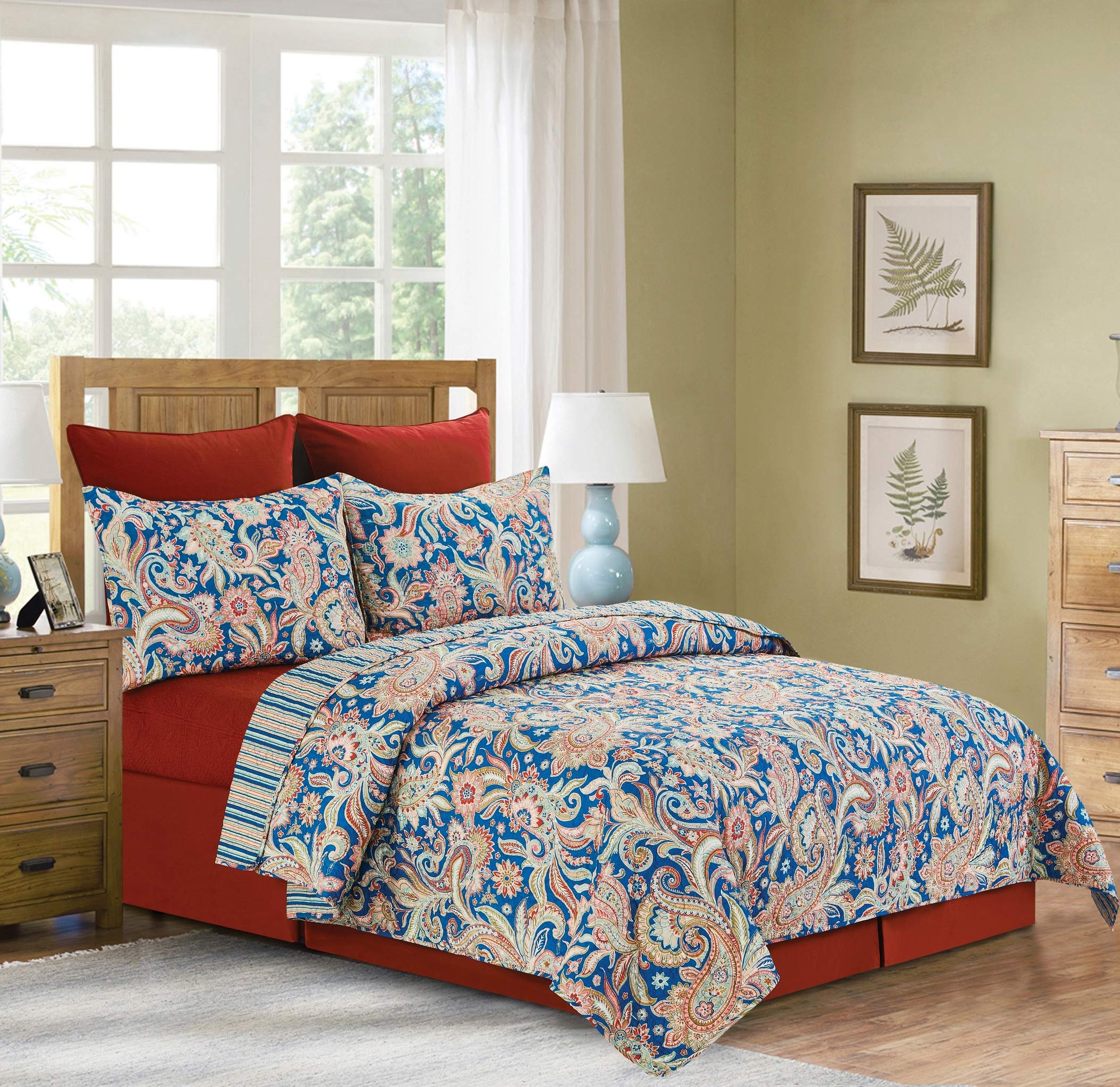 C&F Home Marla Paisley Stripes Damask Twin Quilt Set - 2 Piece Reversible Cotton Bedding Set, Machine Washable, Blue - Perfect for Kids' Rooms, Guest Bedrooms & Cozy Dorm Decor