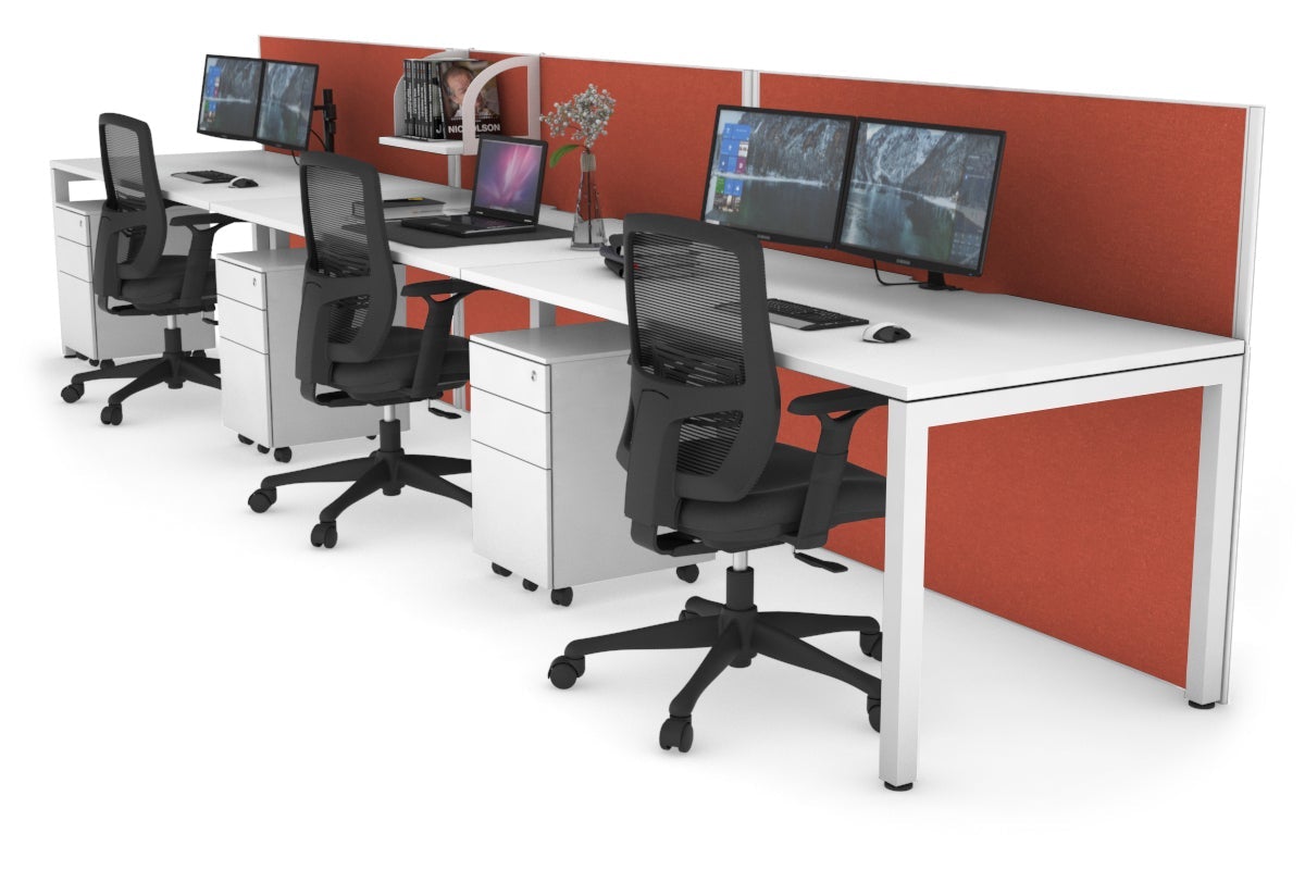 Horizon Quadro 3-Person Office Workstation with Square Legs - 1600L x 800W Dimensions, Cable Management Scallop - Ideal for Collaborative Workspaces, Open Offices & Modern Business Environments