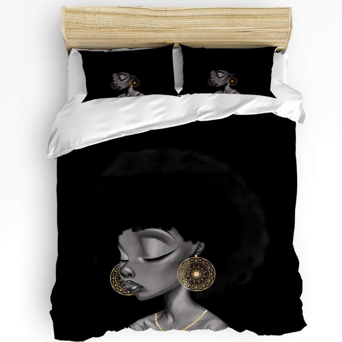 Traditional African Black Women Full Bedding Set 3-Piece - Comforter with Duvet Cover & Pillow Shams for Teens Boys Girls, Artistic American Home Decor - Perfect for Dorm Rooms, Guest Bedrooms & Cultural Themed Spaces