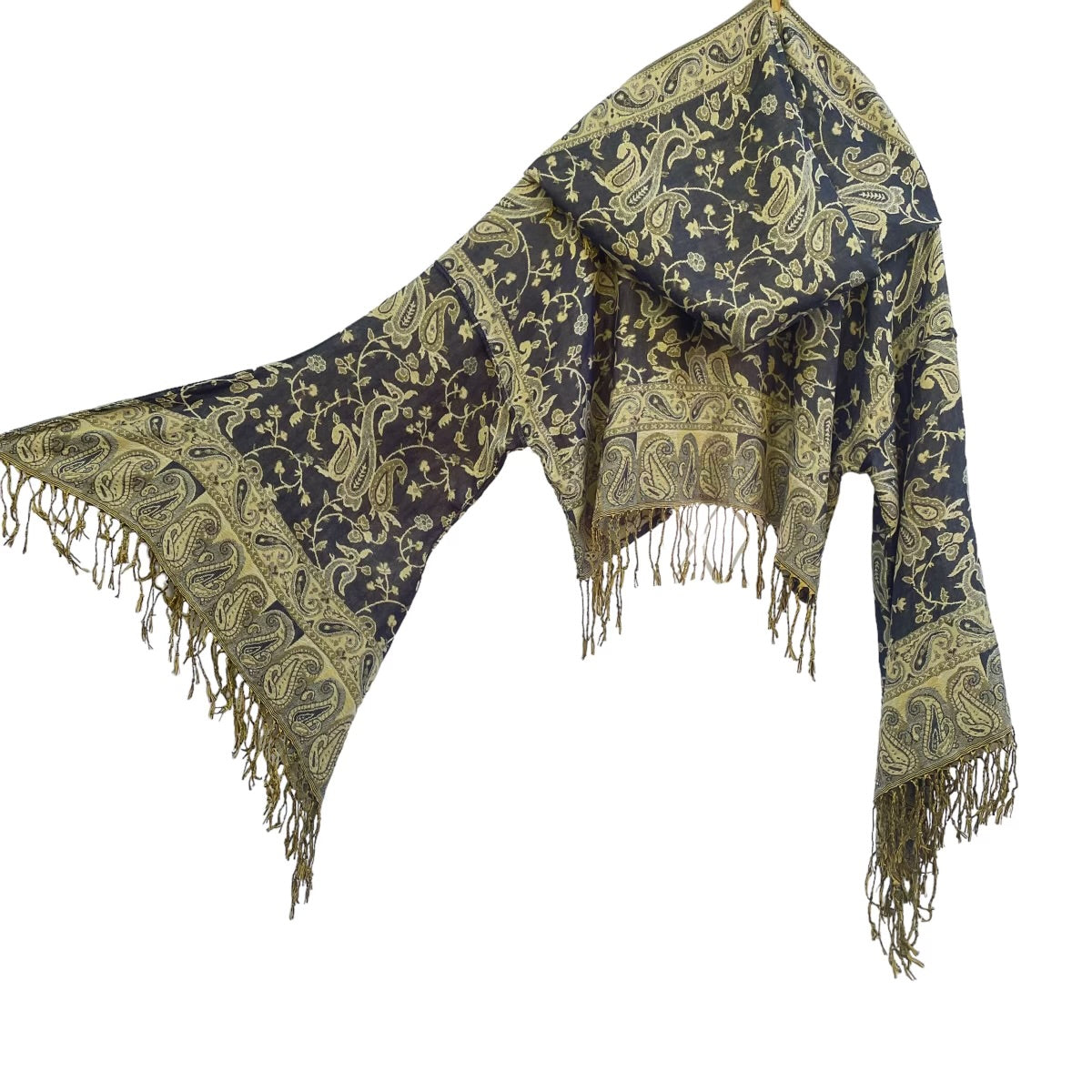 Butterfly Bell Pashmina Shawl - Egyptian Navy & Gold Luxury Wrap for Women - Perfect for Evening Parties, Weddings & Special Occasions