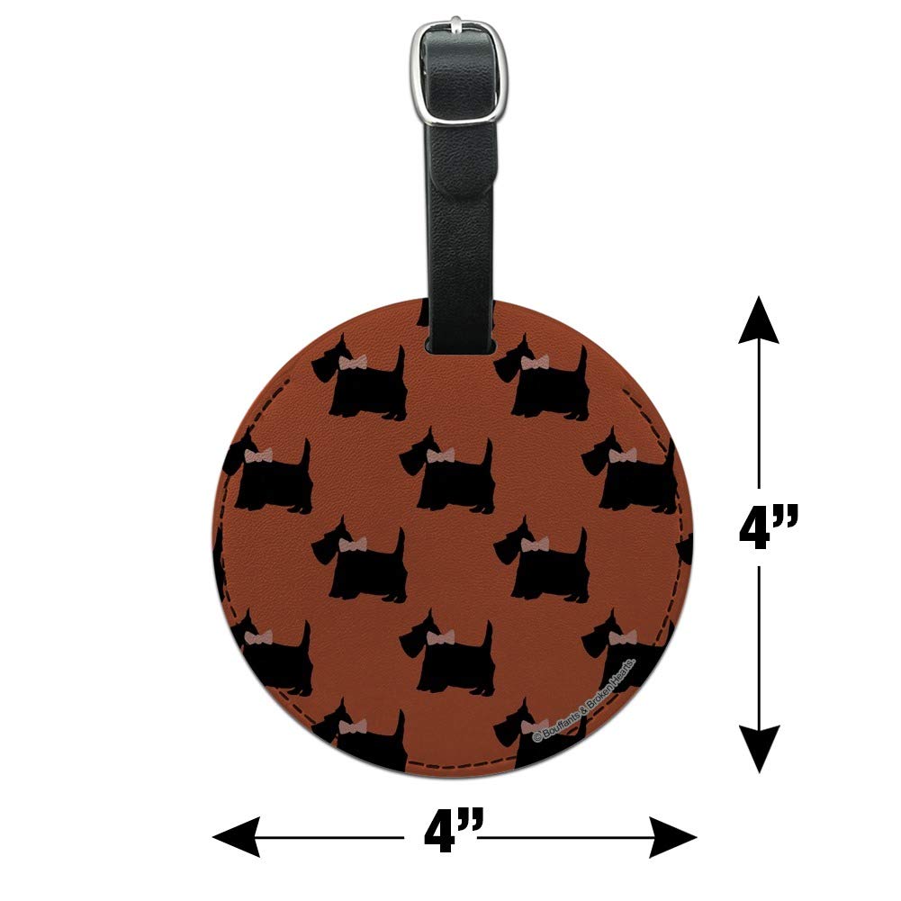 Round Leather Luggage Tag with Scottie Dog & Bow Design - Durable Suitcase ID Tag for Carry-On Bags - Perfect for Travel, Business Trips & Vacation Identification