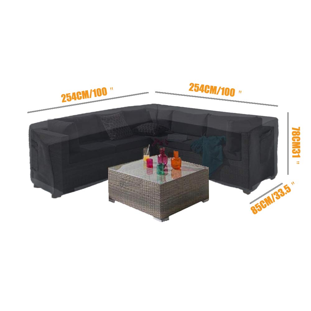 Premium Waterproof Outdoor Sectional Sofa Covers - All Weather Protection, V-Shaped Design, 100 x 33.5 x 31 Inches, Black - Perfect for Patio Furniture, Deck, Garden & Backyard Use