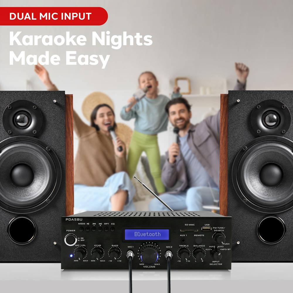 Wireless Bluetooth Stereo Amplifier Receiver for Home Audio - Stream Music from Phone, Tablet, or PC to Speakers - Perfect for Living Room, Bedroom, or Office Entertainment System