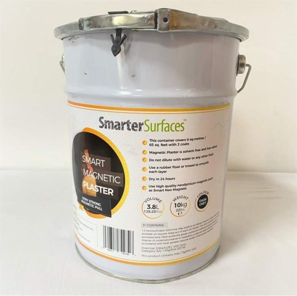 Smart Magnetic Plaster (65ft²/128.5floz) - Dark Grey Magnet-Receptive Wall Coating for Offices, Classrooms & Homes | High Magnetic Strength, Smooth Finish, Easy DIY Application (10Kg) | Perfect for Whiteboards, Memo Boards & Decorative Displays in Workspaces & Living Areas