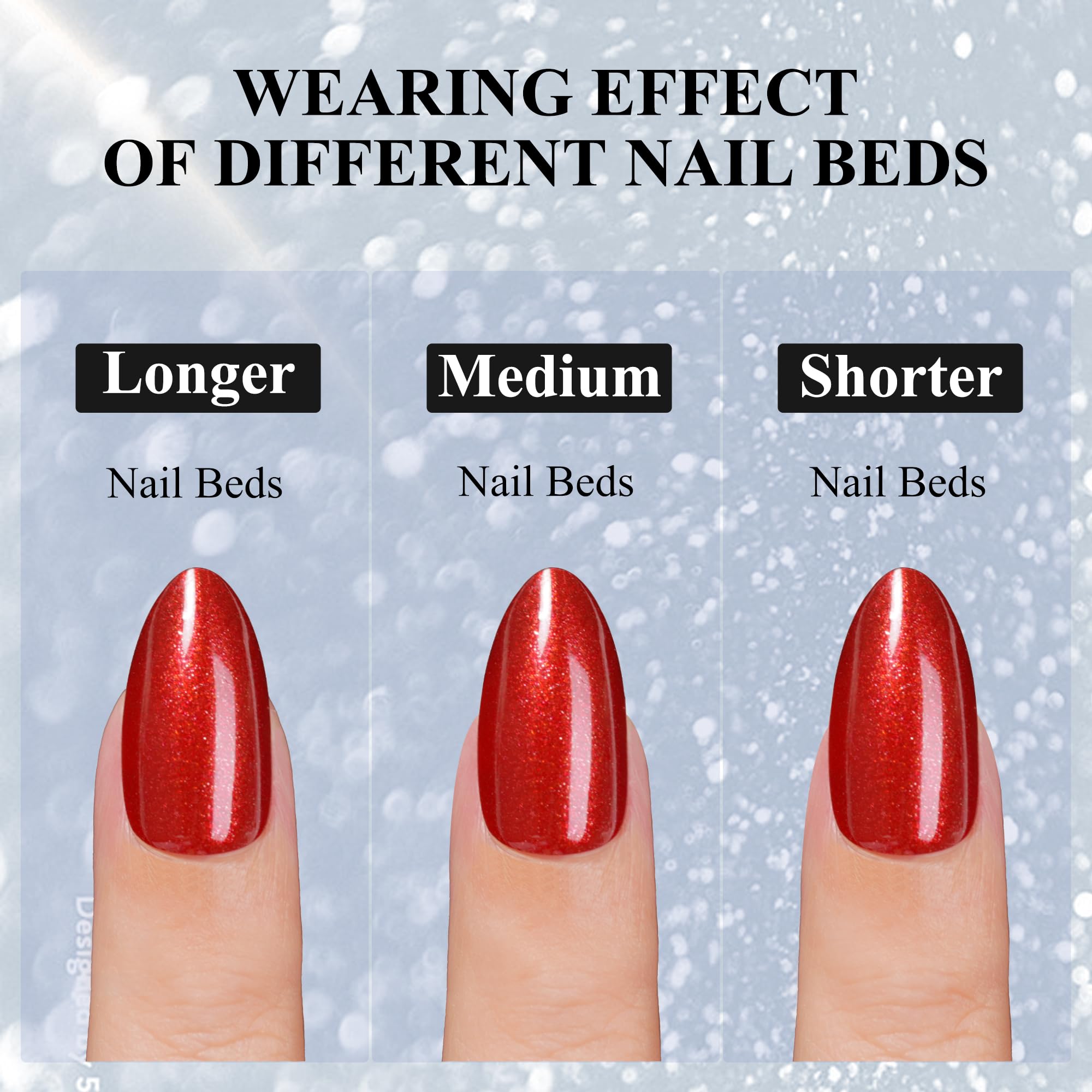 Jofay Fashion Short Almond Press on Nails - 5 Styles Valentines Red Cherry Glaze Glitter Acrylic Fake Nails, Reusable Full Cover Stick on Nails for Women, 32 Sizes - Perfect for Parties, Dates & Special Occasions