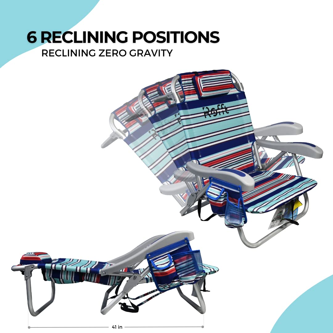 6-Position Reclining Beach Chair with Backpack Straps - Heavy Duty Folding Beach Chairs for Adults, Lightweight & Lay Flat Design - Perfect for Beach, Camping, Poolside & Outdoor Relaxation