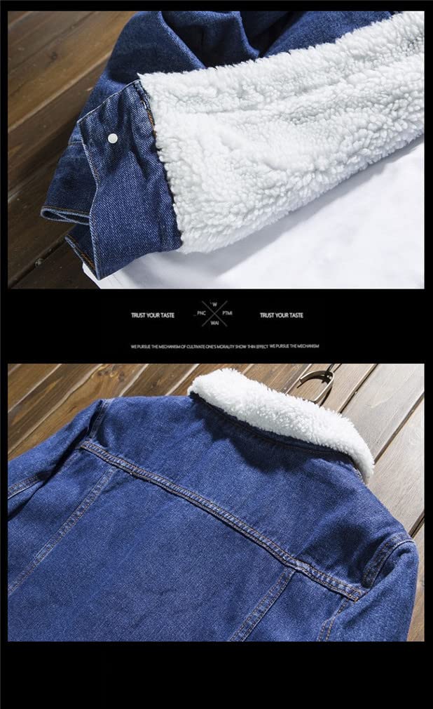 Men's Winter Velvet Lined Warm Thick Denim Jacket - Cozy Fleece Lined Casual Coat for Cold Weather | Perfect for Outdoor Activities, Daily Wear & Street Style