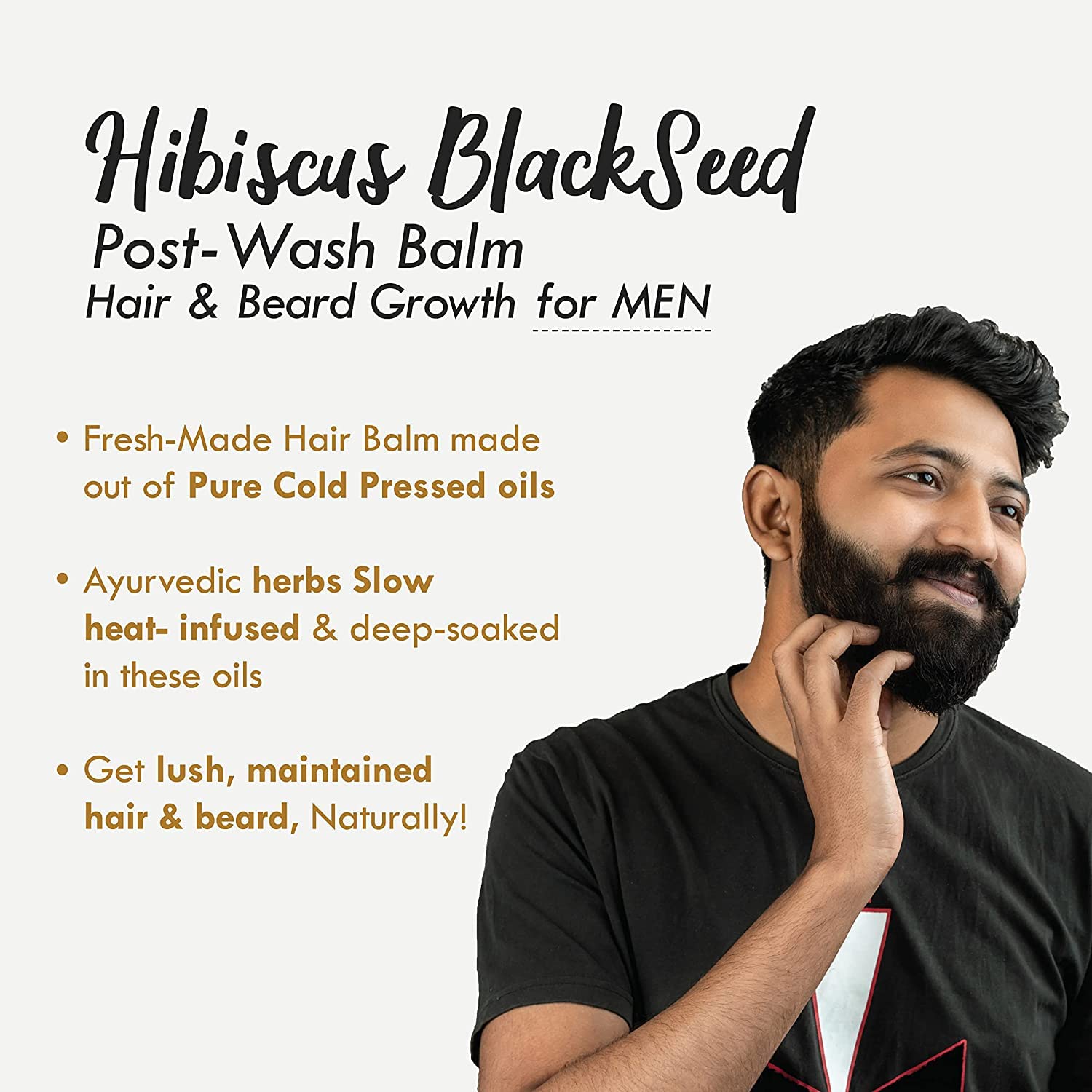 Organic Hibiscus Black Seed Hair & Beard Growth Balm - Natural Hair Smoothening & Straightening Treatment with Hibiscus Leaves (25ml, 35g) - Ideal for Men's Grooming, Daily Styling & Thicker Hair Care