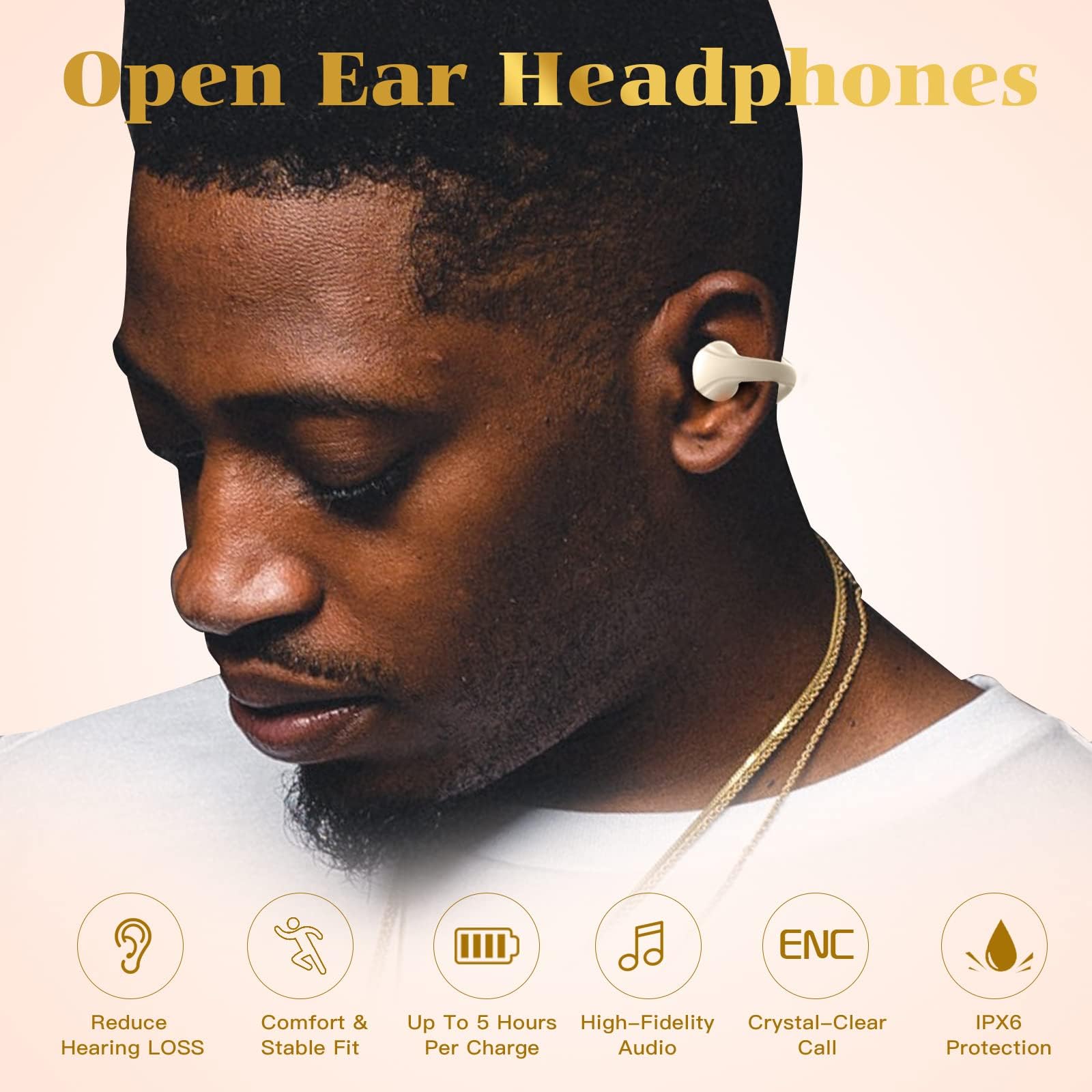 Wireless Open Ear Bone Conduction Headphones Bluetooth 5.0 - Clip On Headset with Mic for Running, Cycling, Workouts & Outdoor Sports - Sweatproof Lightweight Earbuds for Gym, Hiking & Daily Use