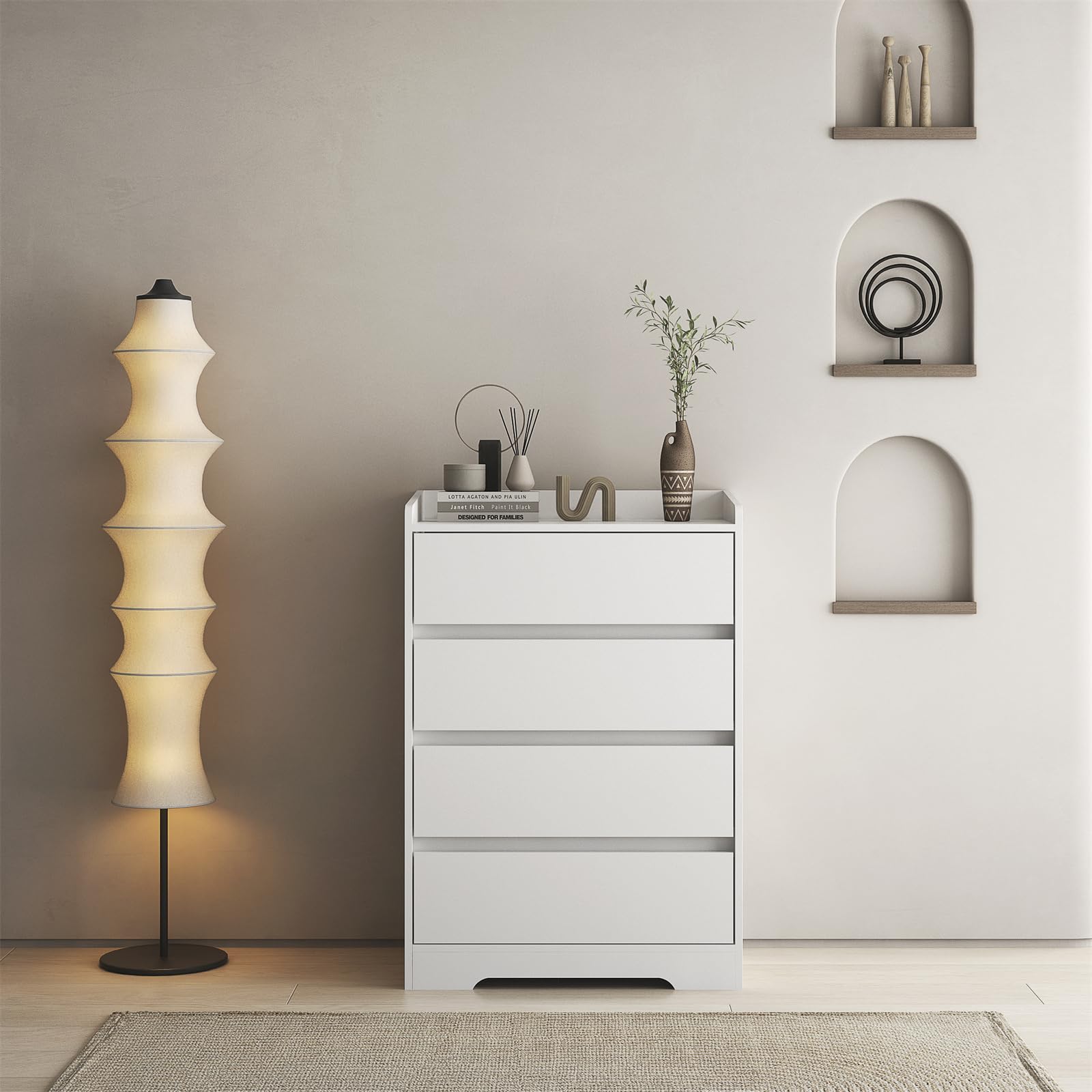 PULLAFUN 4-Drawer Sideboard Storage Cabinet - Solid Wood Buffet Cabinet for Dining Room, Kitchen, Living Room & Bedroom - Ash Grey & White - Perfect for Home Organization & Stylish Storage Solutions