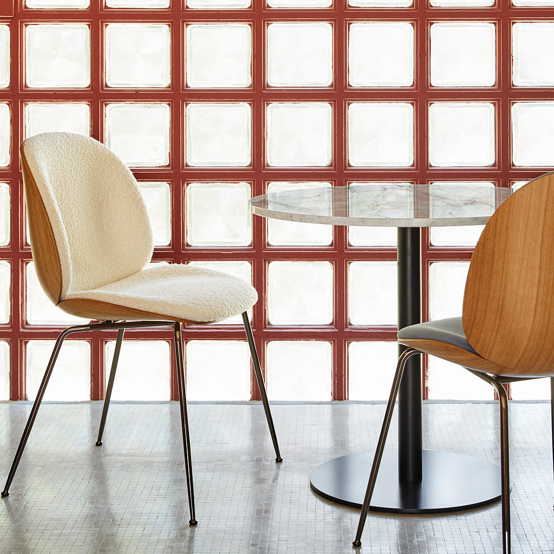 Modern Beetle Dining Chair with Front Upholstery & Conic Base - 3D Veneer Shell Design for Kitchen, Dining Room, or Office Space