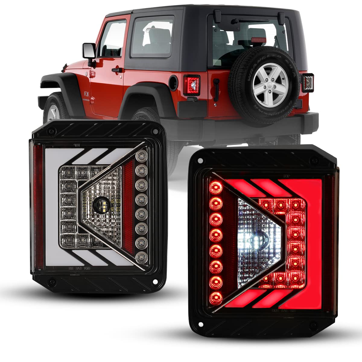 Nixon Offroad LED Tail Lights for Jeep Wrangler JK & JKU (2007-2018) - Glossy Black Housing with Clear Lens - Waterproof Rear Light Assembly Replacement Pair - Perfect for Off-Roading & Night Driving