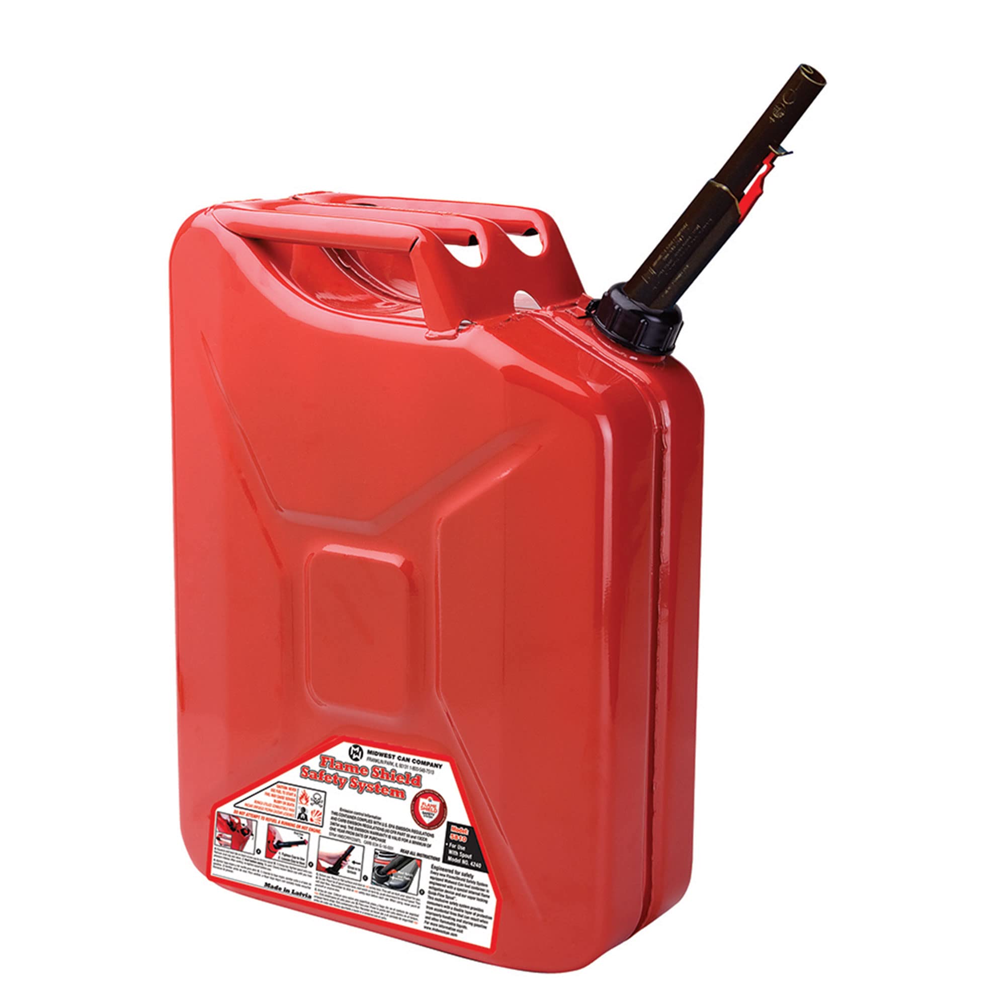 Midwest Can 5810 5-Gallon Auto Shut Off Metal Jerry Can - Durable Fuel Container with FlameShield Safety System & Quick-Flow Spout (4-Pack) - Perfect for Emergency Preparedness, Camping, and Outdoor Equipment Storage