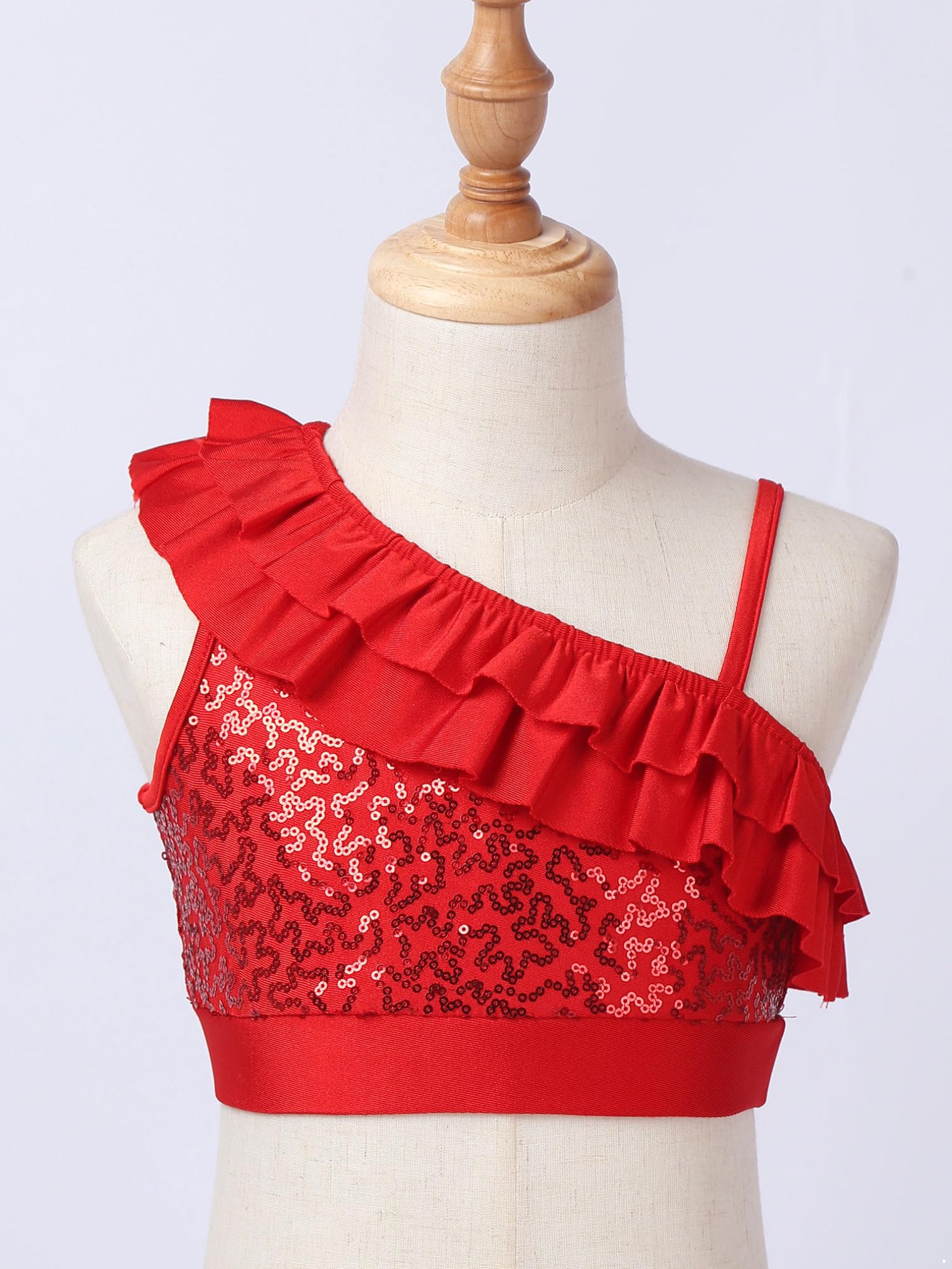 JEATHA Girls' Sparkly Sequins Ruffled Sleeveless Crop Top - Shimmering Dance Shirt & Summer Tank Top for Kids | Perfect for Dance Performances, Parties & Casual Wear