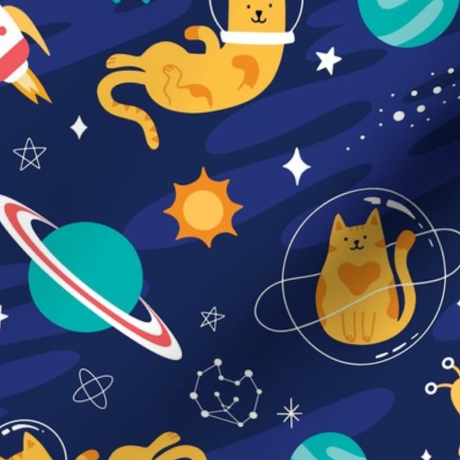 Space Cats & Planets Printed Chiffon Fabric Fat Quarter - DIY Sewing, Fashion Apparel, Dresses & Home Decor - Perfect for Cosplay, Quilting & Bohemian Style Decorations