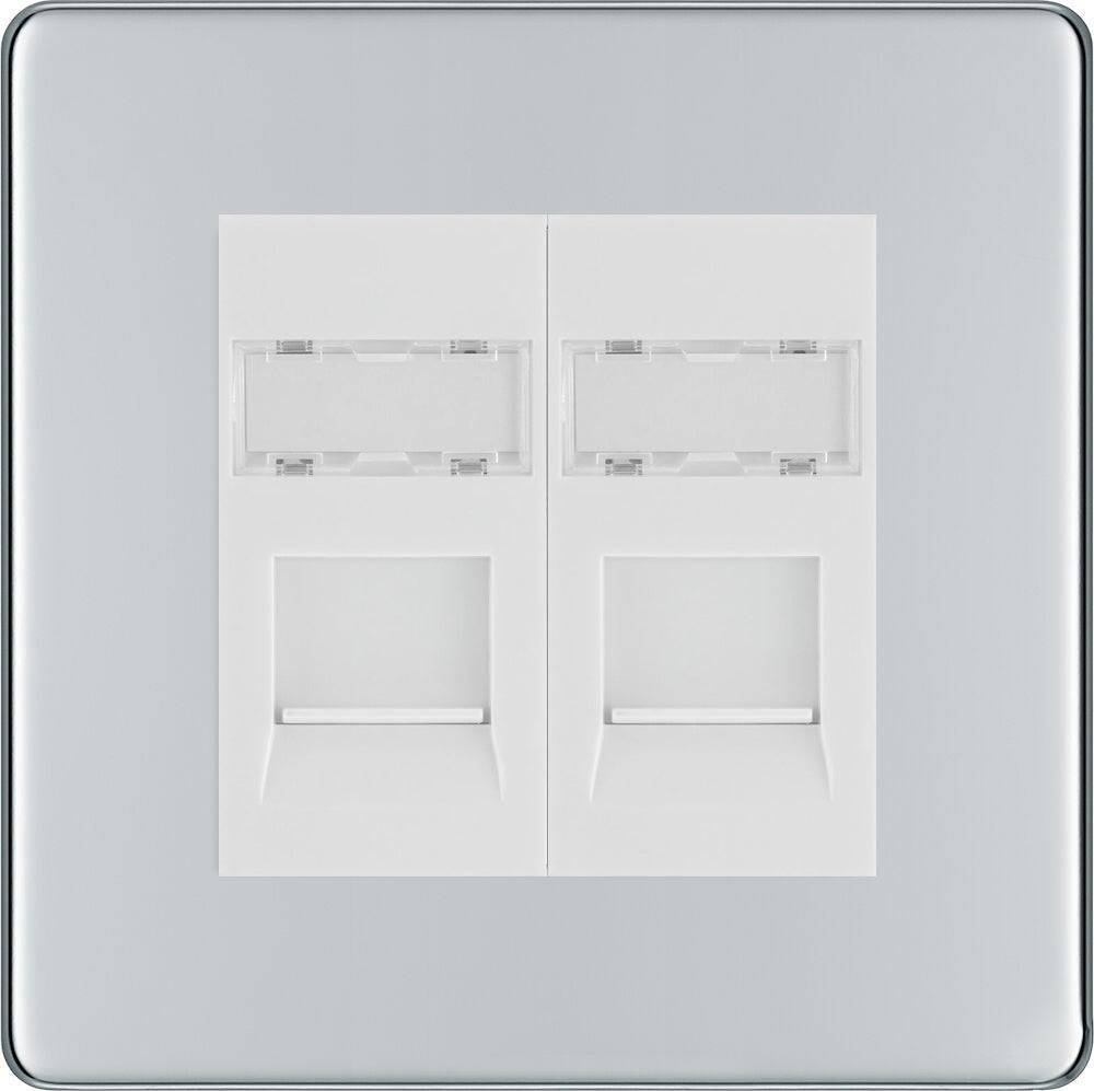 BG Nexus Screwless Polished Chrome Double RJ45 Cat6 Ethernet Wall Plate - High Speed Network Outlet for Home & Office Networking Setup