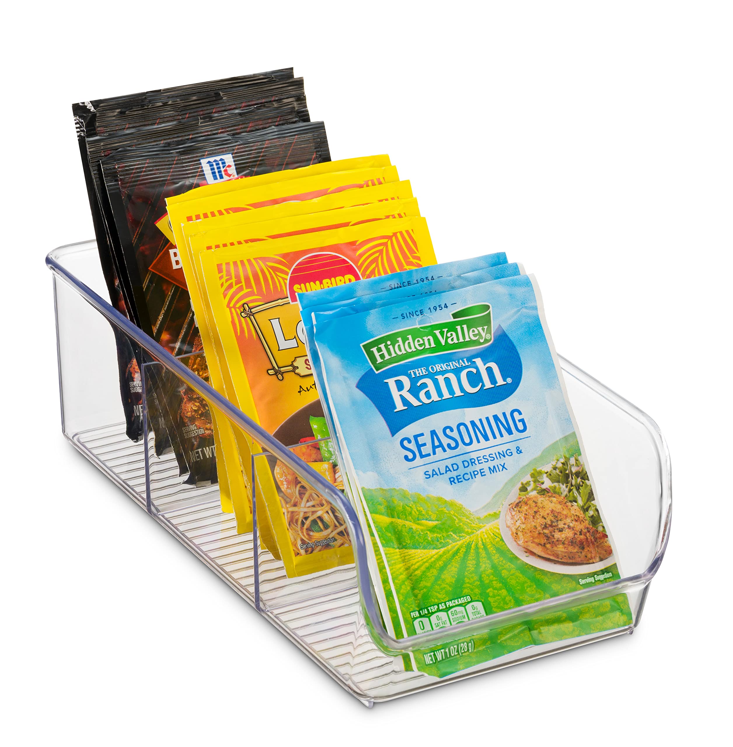 4-Piece Clear Plastic Food Storage Organizer Set - 3-Compartment Kitchen & Pantry Organizers for Spices, Snacks, Sauce Packets | Space-Saving Fridge & Cabinet Storage Solution for Home & Restaurant Use