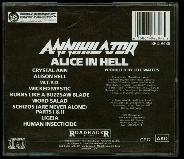 Annihilator - Alice In Hell CD Album (Club Edition, Reissue, Near Mint or Mint Condition) | Heavy Metal Music for Collectors & Fans