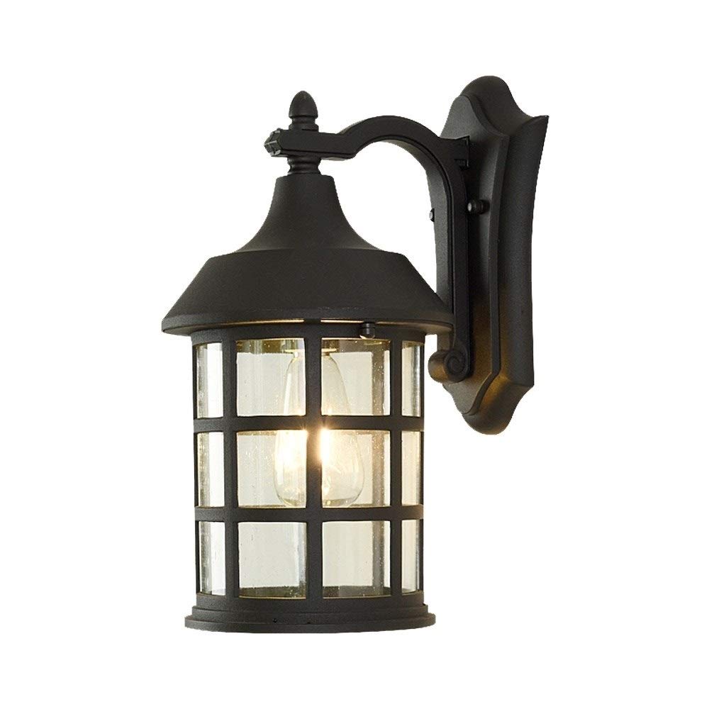Vintage Black Wall Mounted Lantern - Traditional American Country Style Aluminum Outdoor Light with Swan Neck Design, Glass Lampshade & E27 Socket - Perfect for Porch, Patio, Garden, and Mediterranean Home Exterior Lighting
