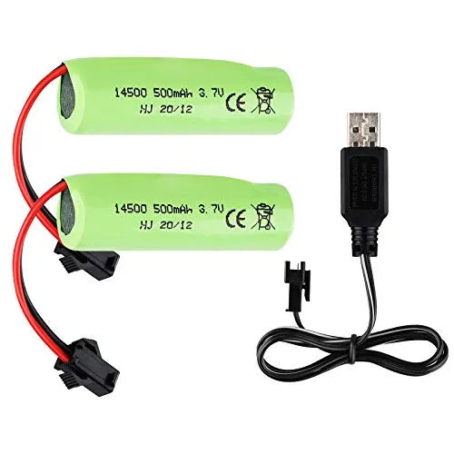 2 Pack 500mAh 3.7V Li-ion Rechargeable RC Car Batteries for Stunt Cars, RC Trucks & Small Boats - Perfect for Remote Control Toys and Hobby Vehicles (Great for Indoor/Outdoor Play & Racing)