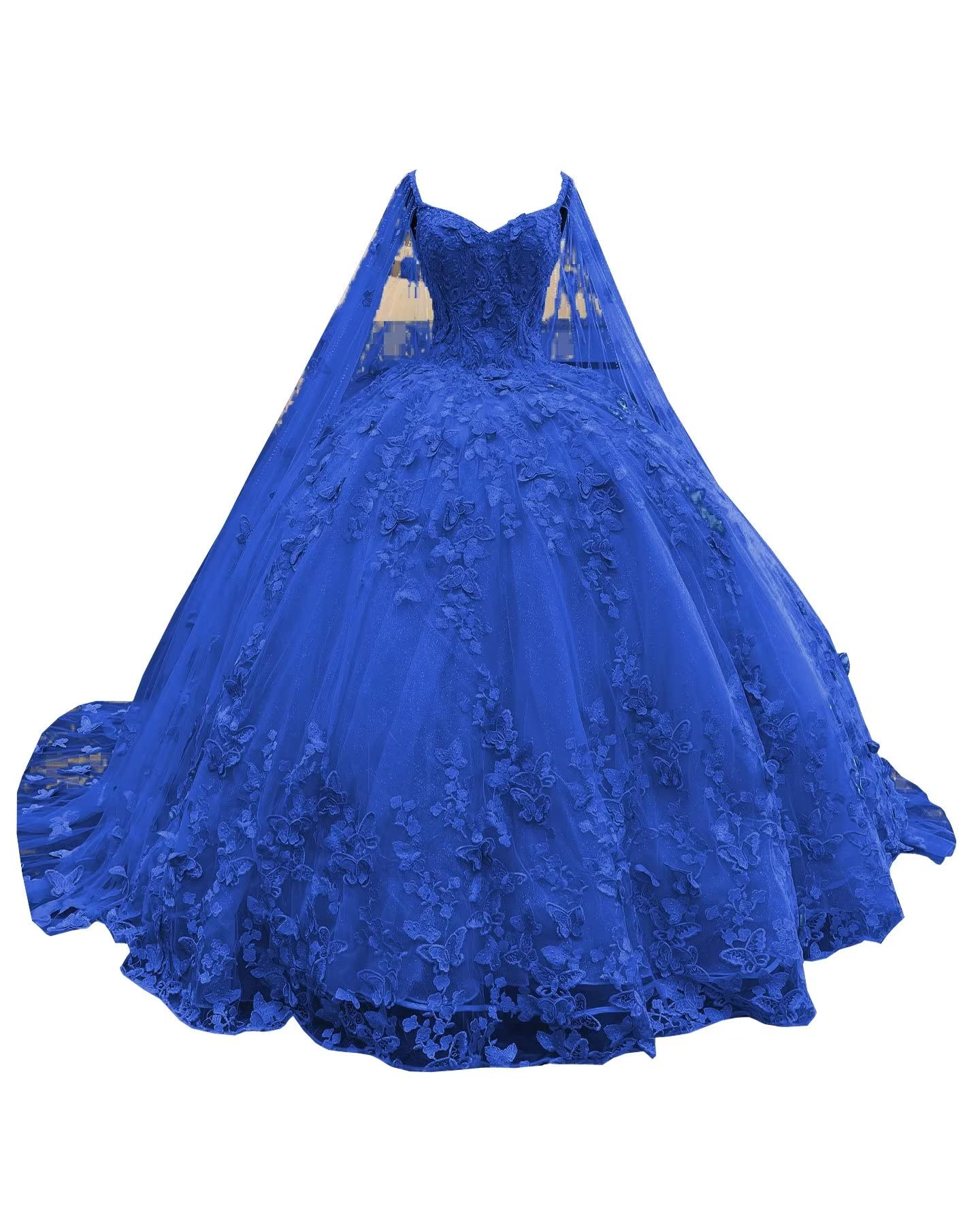 Elegant 3D Floral Ball Gown Quinceanera Dress with Detachable Cape & Corset - Lace Prom Gown for Sweet 16, Homecoming, Wedding & Special Occasions