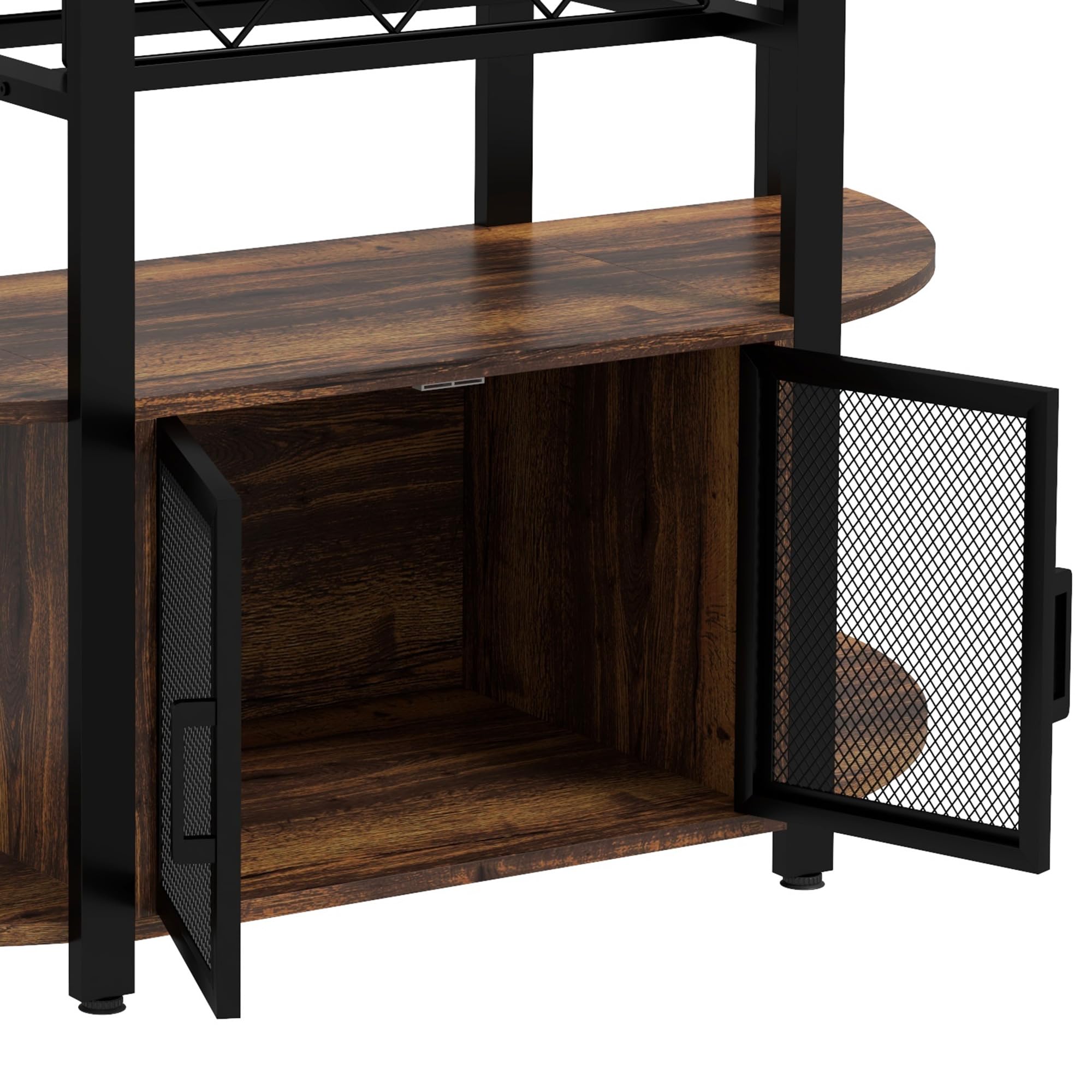 HOMCOM Industrial Wine Bar Cabinet with USB Charging Station, LED Lights & 10-Bottle Rack - Rustic Brown Liquor Storage with Glass Holders, Mesh Doors & Open Shelves - Perfect for Home Bars, Man Caves & Entertaining Guests