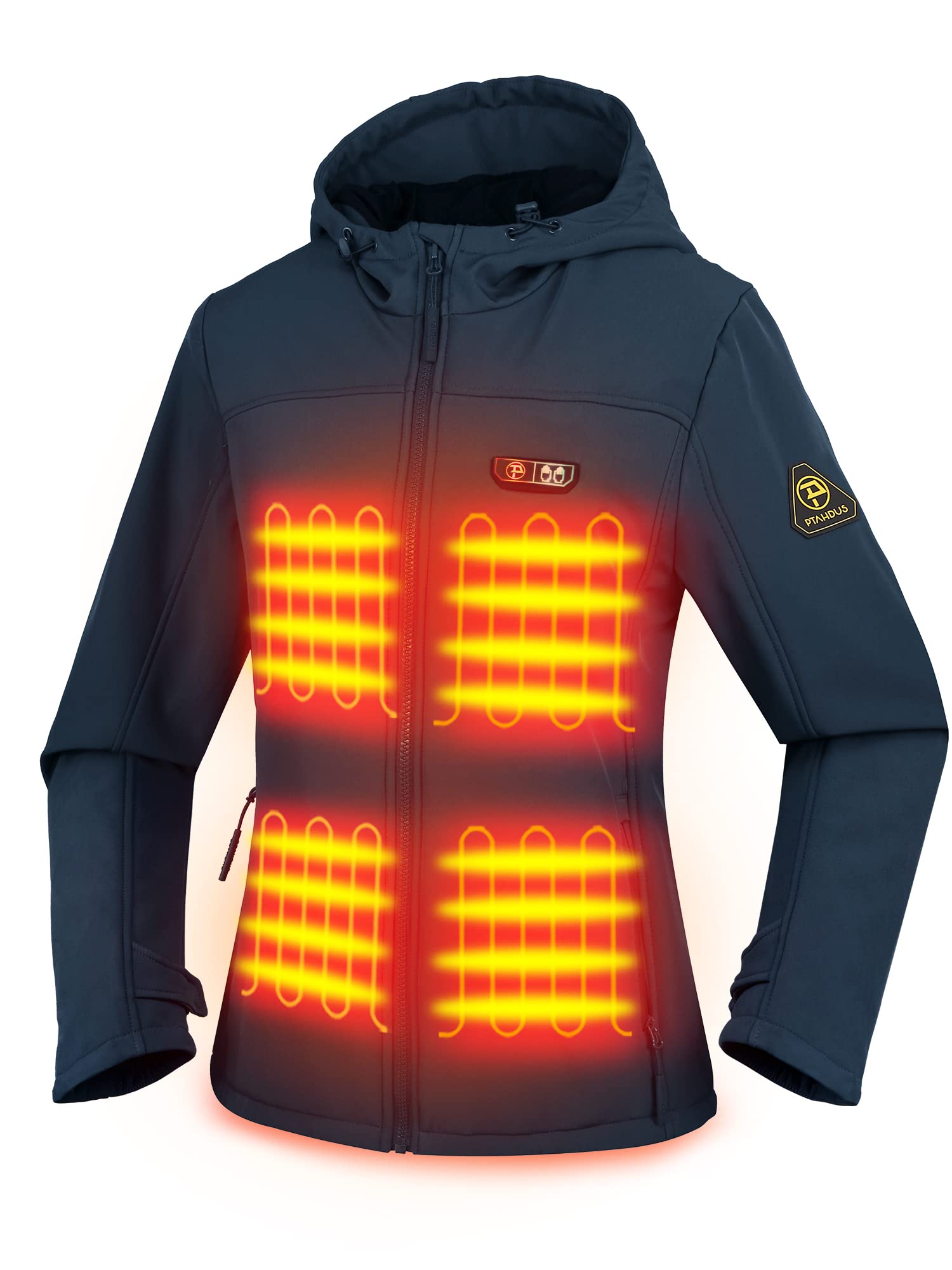PTAHDUS Women's Heated Jacket with 5 Adjustable Heat Zones & Battery Pack - Winter Warm Coat with Hand Warmer Pockets for Outdoor Activities, Skiing, Hiking & Cold Weather Commuting