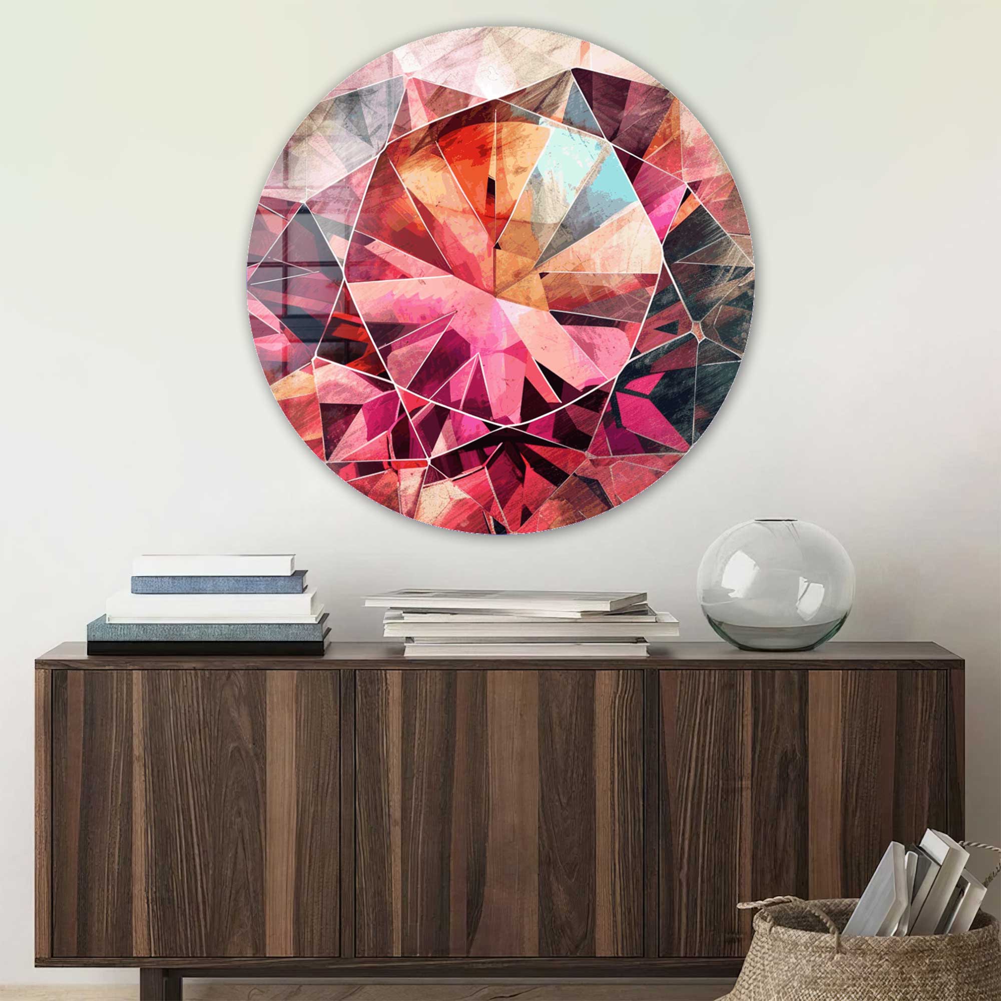 32 Shades of Pink Rounded Glass Wall Art - Modern Abstract Home Decor for Living Room, Bedroom & Office - Shatterproof Tempered Glass with Premium Metal Frame