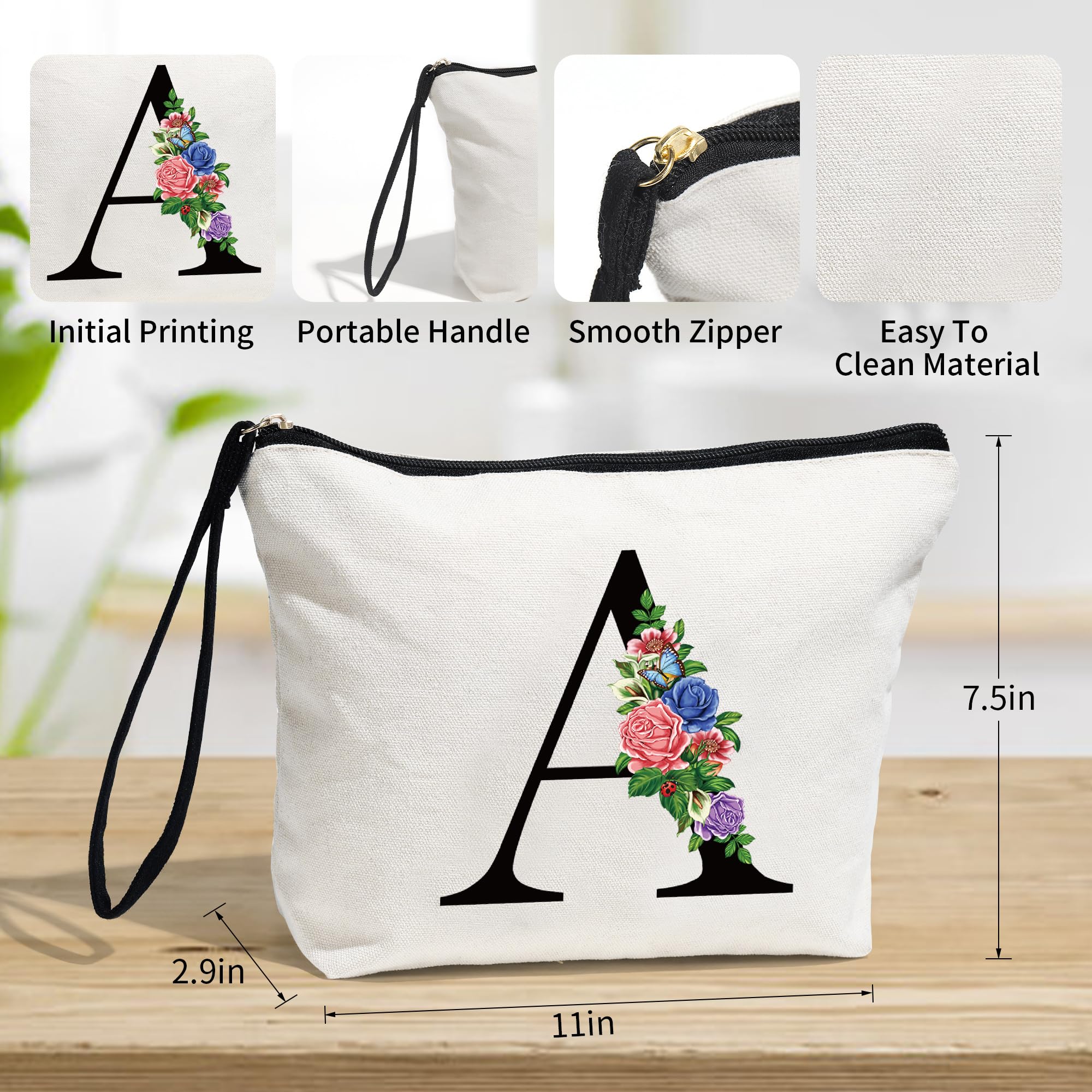 Personalized Initial Makeup Bag for Teen Girls - Small Cosmetic Pouch with Monogram Letter C | Birthday Gifts, Sweet 16 Gifts, Teacher Gifts, Sister Gifts, Friendship Gifts & Mom Gifts | Perfect for Travel, School & Everyday Use