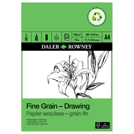 Daler Rowney Fine Grain Eco-Friendly Sketchbook Drawing Pad - A4 Size 9 x 12 Inches for Artists, Students & Professionals - Perfect for Pencil, Charcoal & Pastel Drawings, Sketching & Art Projects