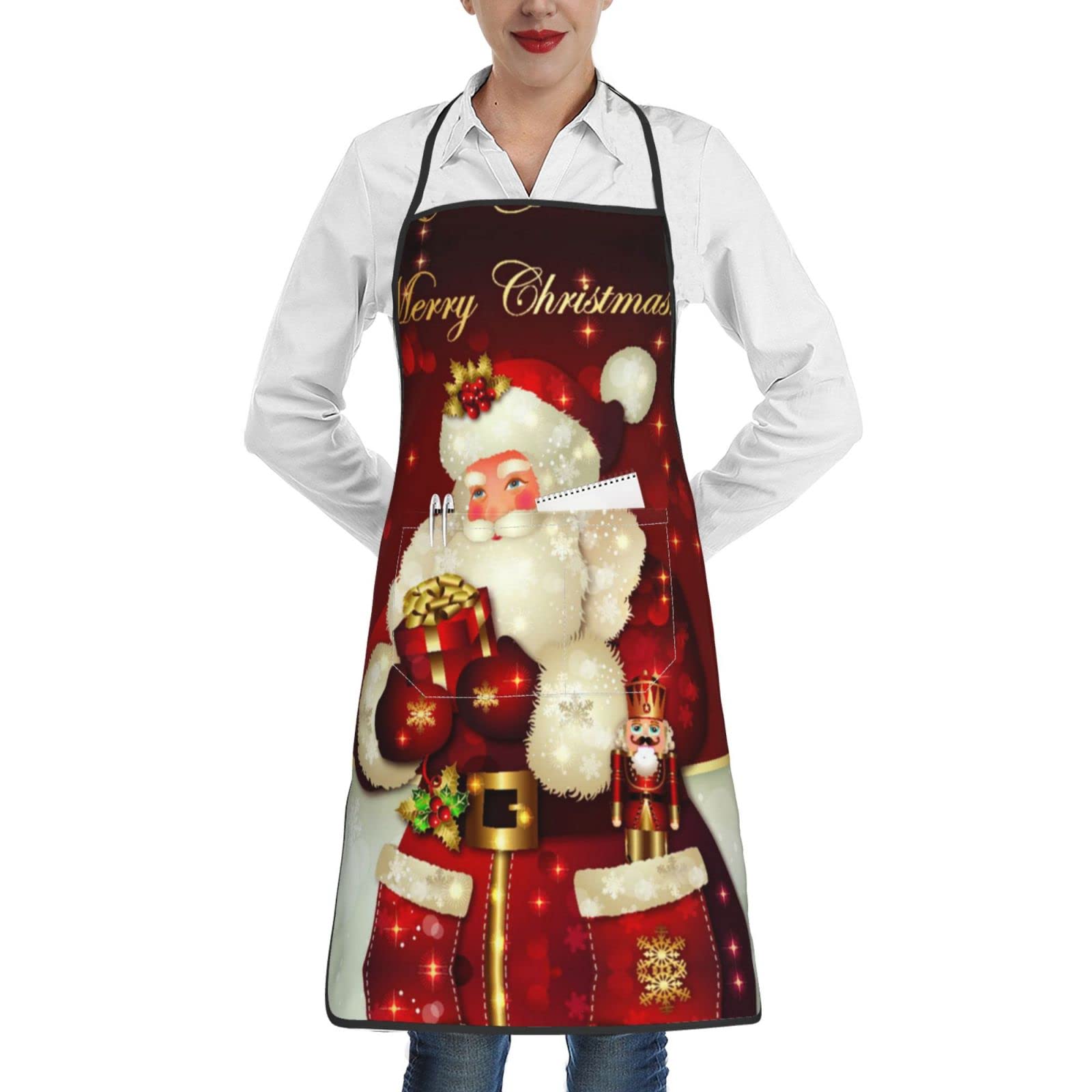 Santa Claus Printed Adjustable Chef Apron for Kitchen Cooking & Grilling - Perfect for Christmas Baking, Holiday Parties & Festive Gift Giving