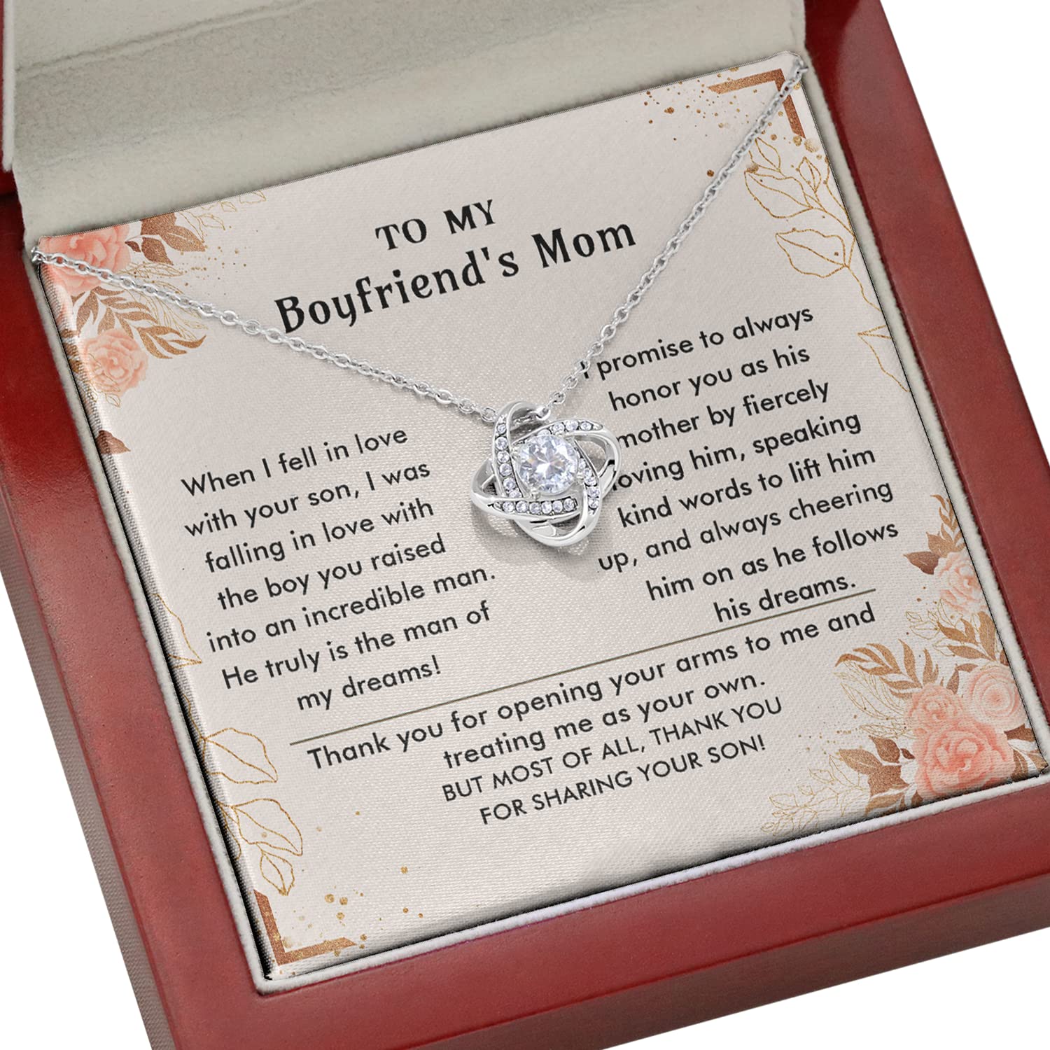 To My Boyfriend's Mom Necklace - Thoughtful Gift for Boyfriend's Mother on Birthday, Christmas, Thanksgiving & Valentine's Day - Includes Message Card & Elegant Gift Box - Perfect for Special Occasions & Heartfelt Moments