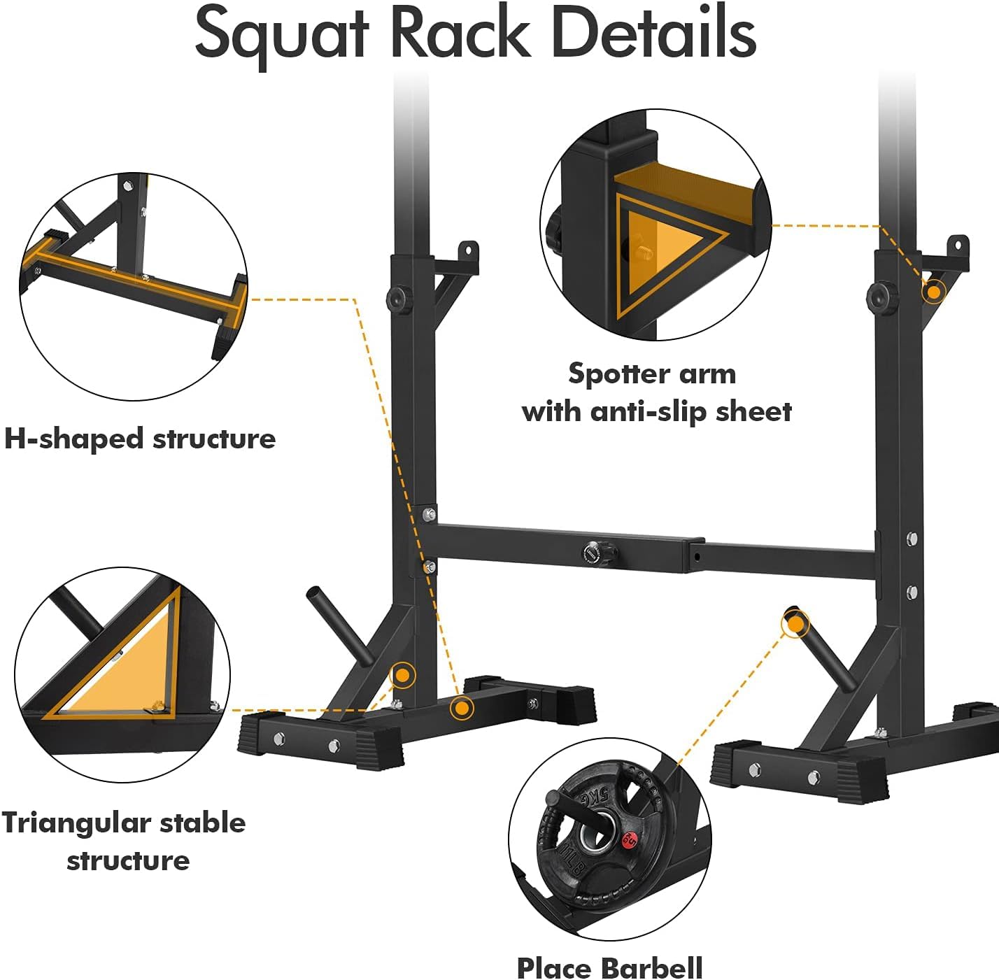 BangTong&Li Adjustable Squat Rack Stand - Heavy Duty 550Lbs Capacity Barbell Rack for Home Gym, Bench Press & Weight Training | Perfect for Strength Training & CrossFit Workouts
