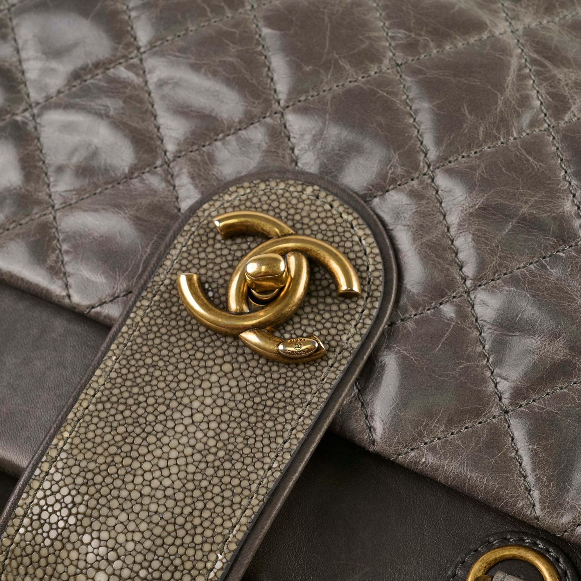 Chanel Quilted Leather & Stingray Handbag - Grey 16 Series Tote Bag for Women | Luxury Designer Shoulder Bag for Work, Travel & Everyday Use