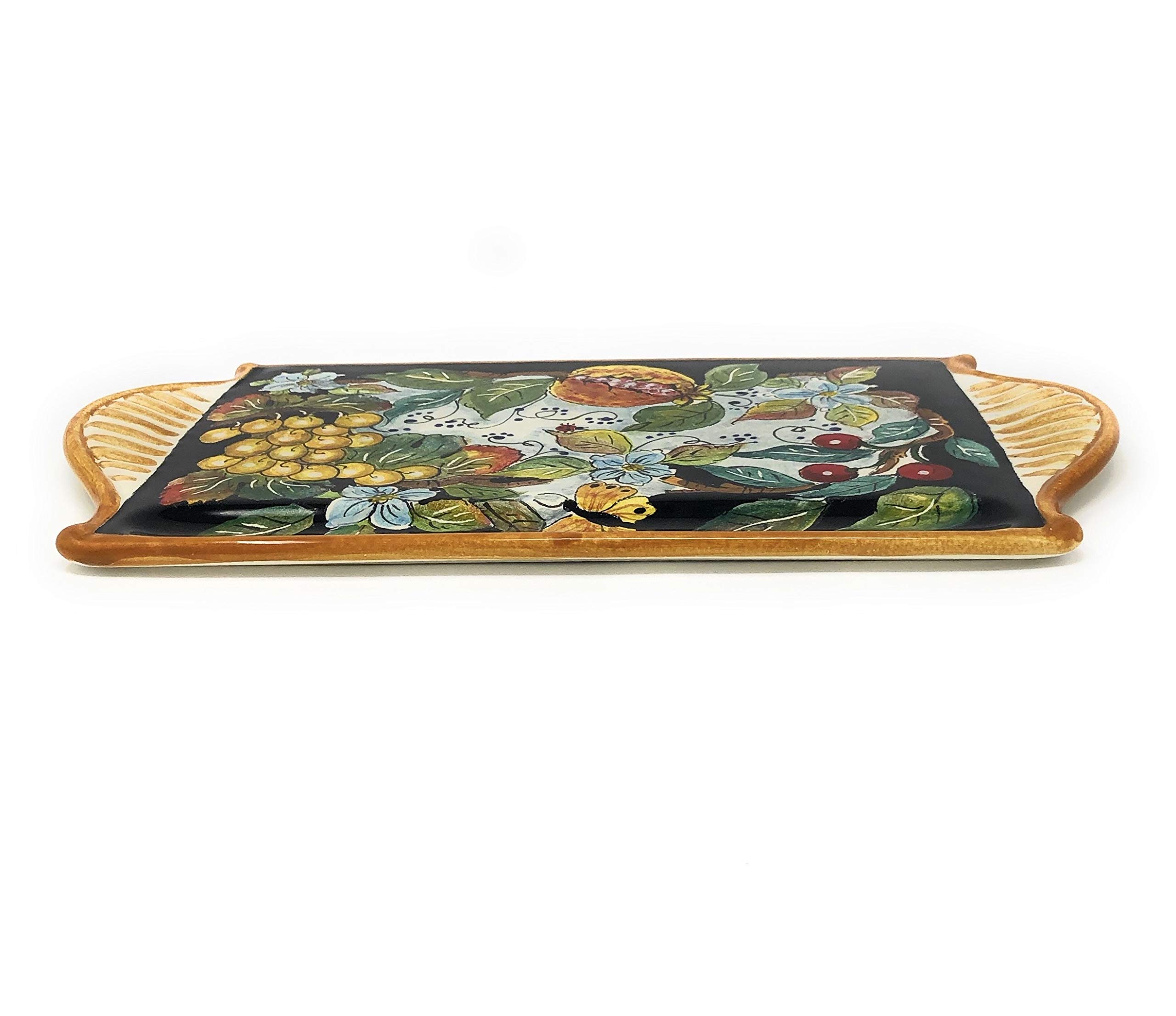 Italian Hand-Painted Ceramic Cheese Tray & Appetizer Plate - Tuscan Artisan Fruit Decorated Pottery Centerpiece | Made in Italy | Perfect for Wine & Cheese Parties, Charcuterie Boards, and Home Decor
