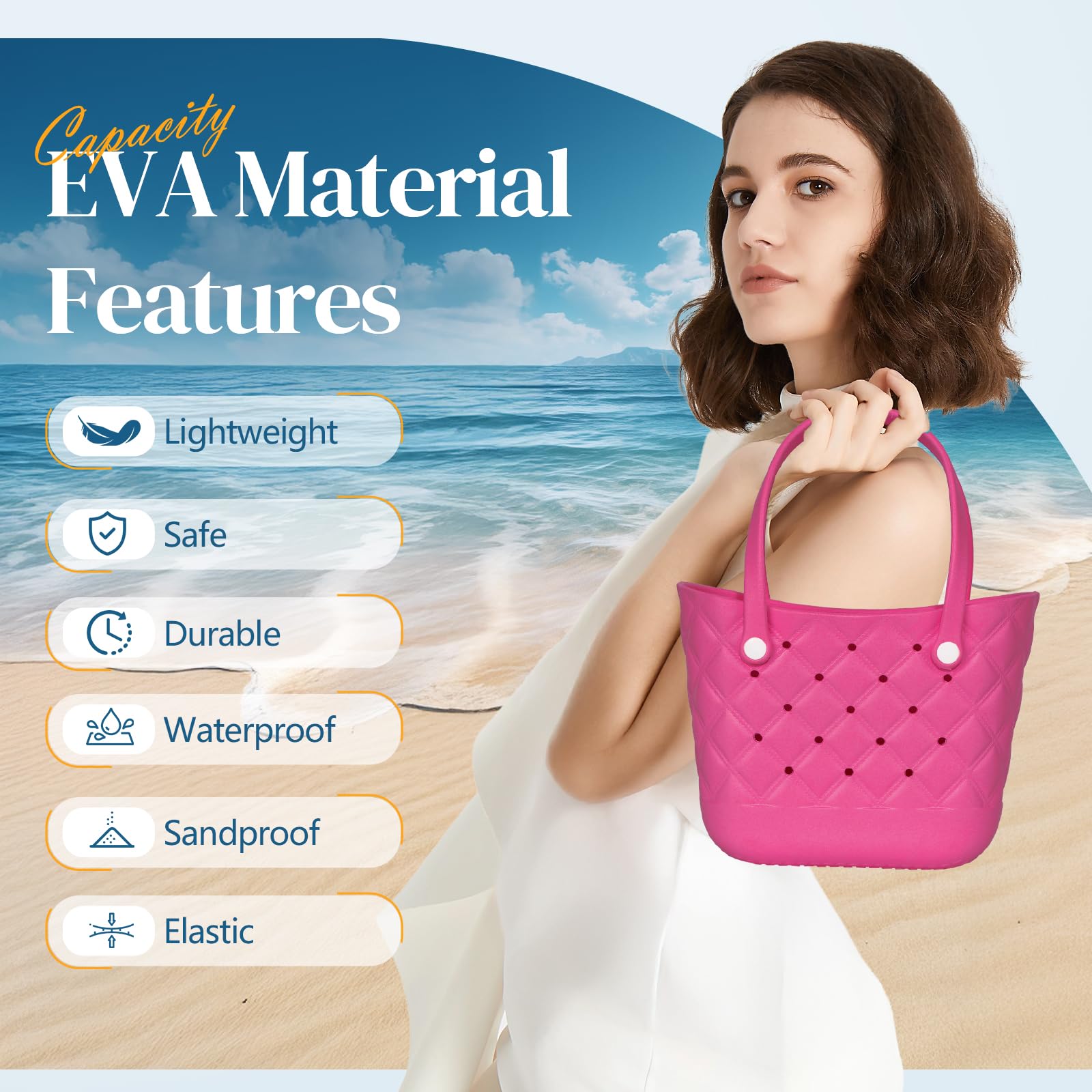 Cute Small Rubber Tote Bag with 5 Charms - Waterproof Beach Tote for Women | Perfect for Pool, Beach & Shopping Trips