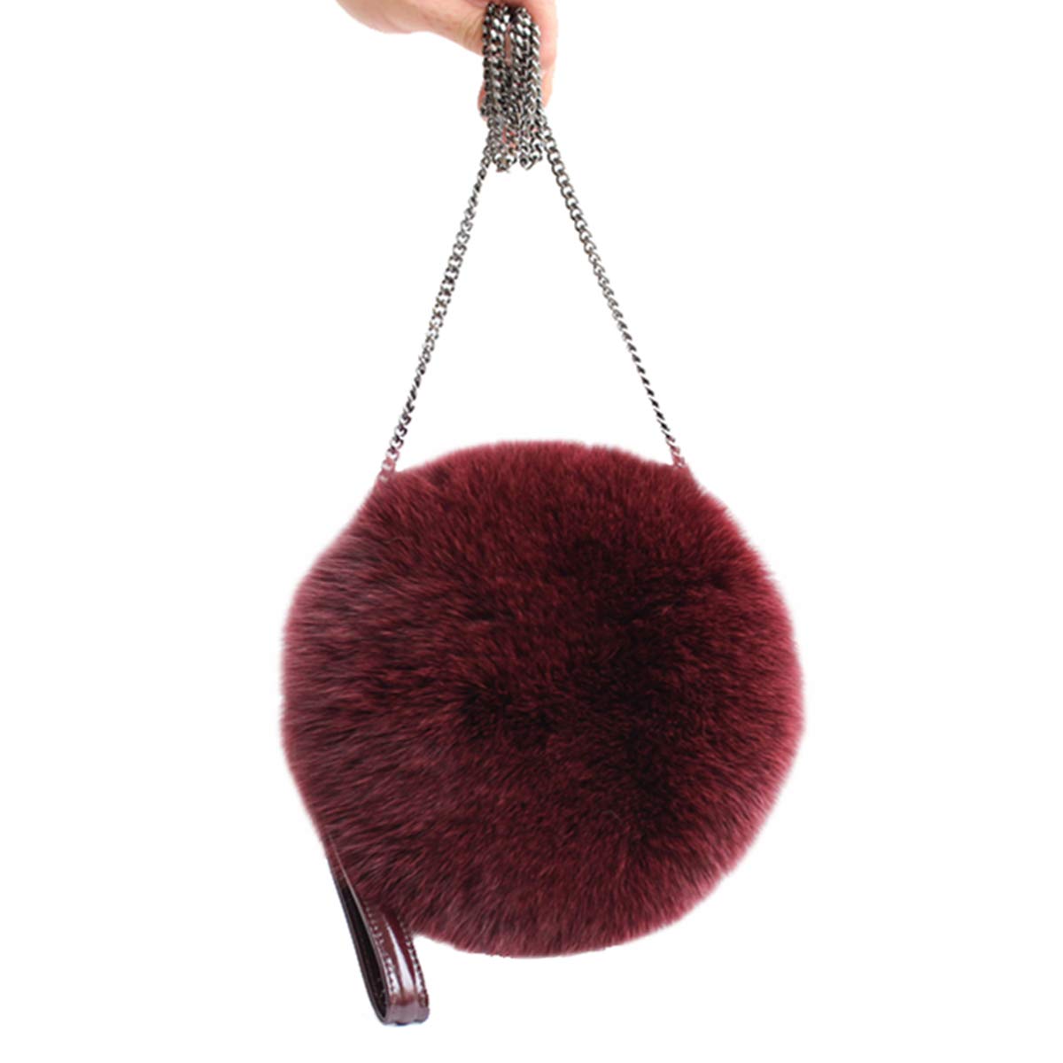 KAISHIN Women's Real Fox Fur Wallet - Elegant Shoulder Bag & Coin Purse in Wine Red | Casual Luxury Accessory for Parties, Date Nights & Special Occasions